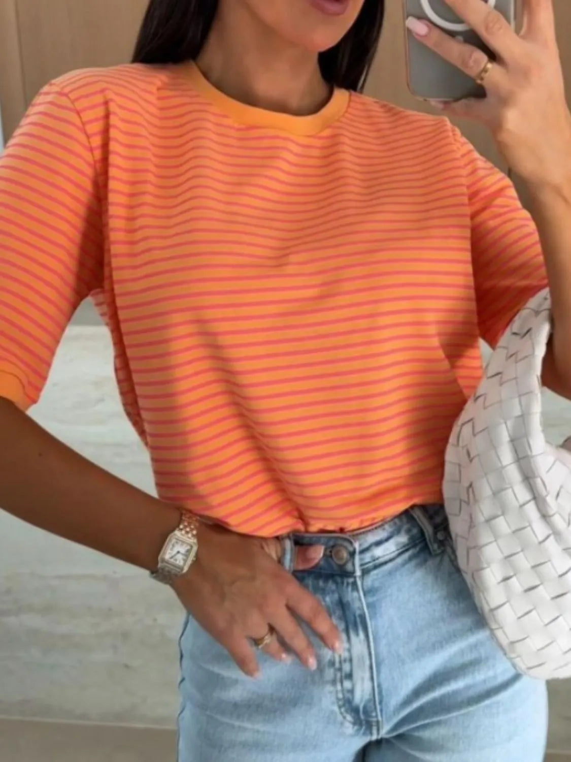 Striped Casual Tee-Tops-Krush Kandy, Women's Online Fashion Boutique Located in Phoenix, Arizona (Scottsdale Area)