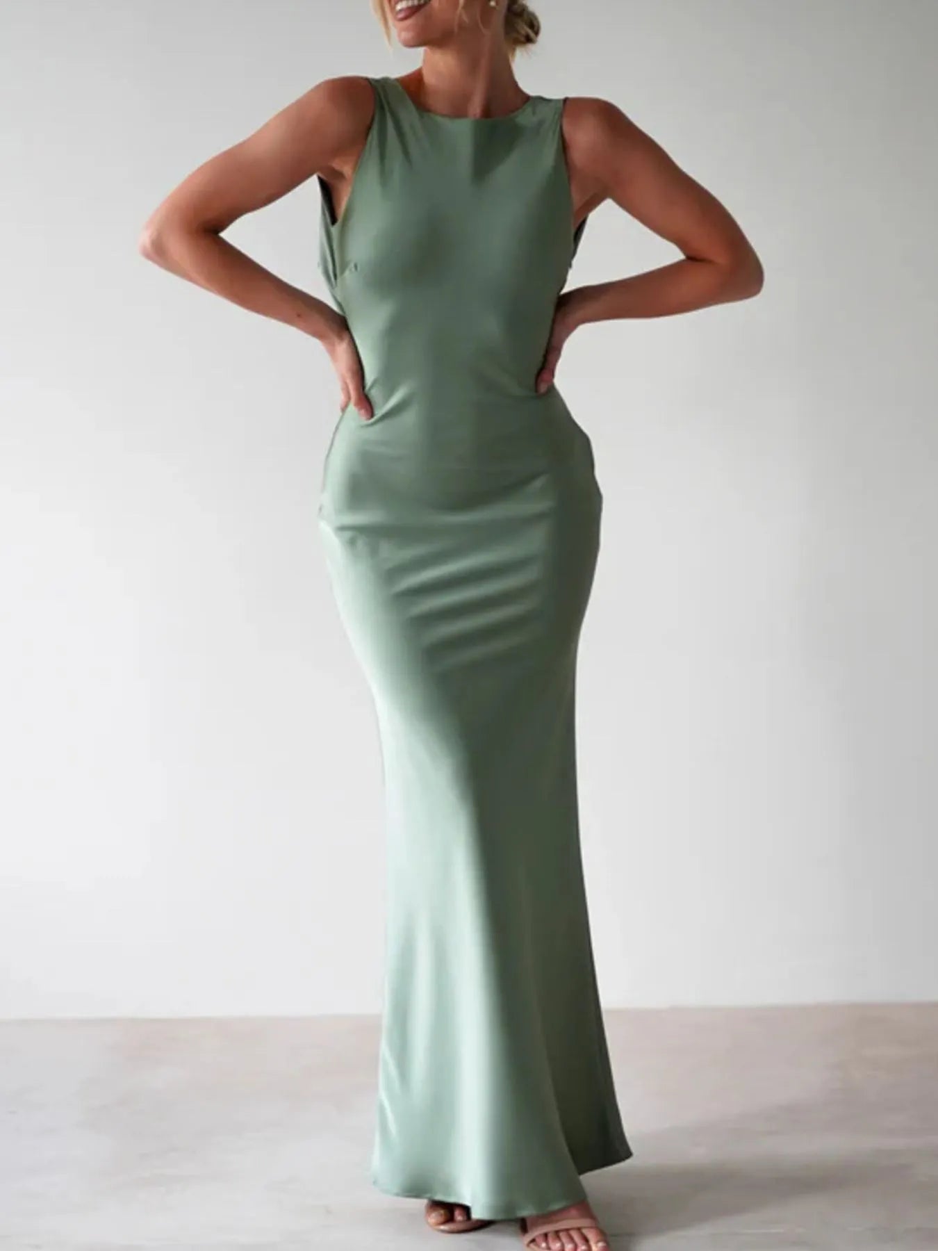 Satin Sleeveless Maxi Dress-Dresses-Krush Kandy, Women's Online Fashion Boutique Located in Phoenix, Arizona (Scottsdale Area)