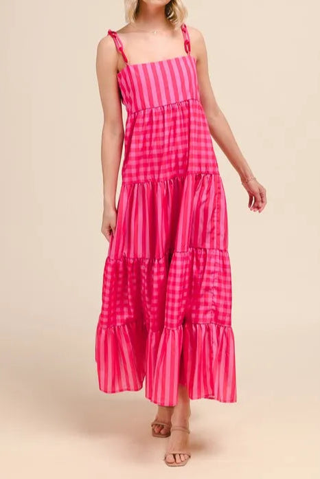 SO ME Stripe Tiered Maxi Dress with Colorful Chain Strap-Dresses-Krush Kandy, Women's Online Fashion Boutique Located in Phoenix, Arizona (Scottsdale Area)