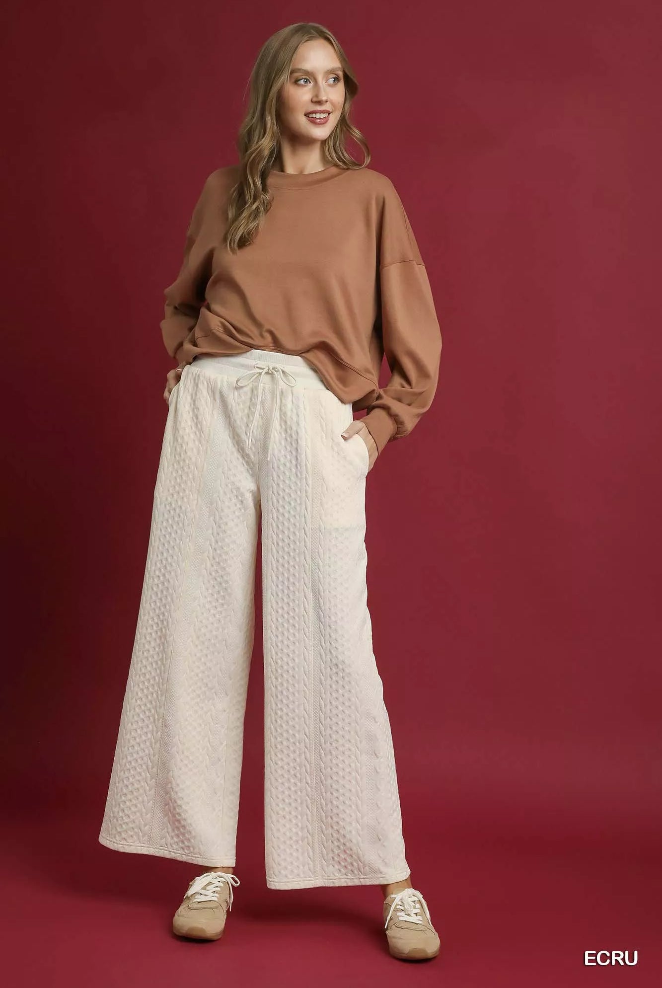 Umgee Cable Knit Textured Wide Leg Pants-Pants-Krush Kandy, Women's Online Fashion Boutique Located in Phoenix, Arizona (Scottsdale Area)
