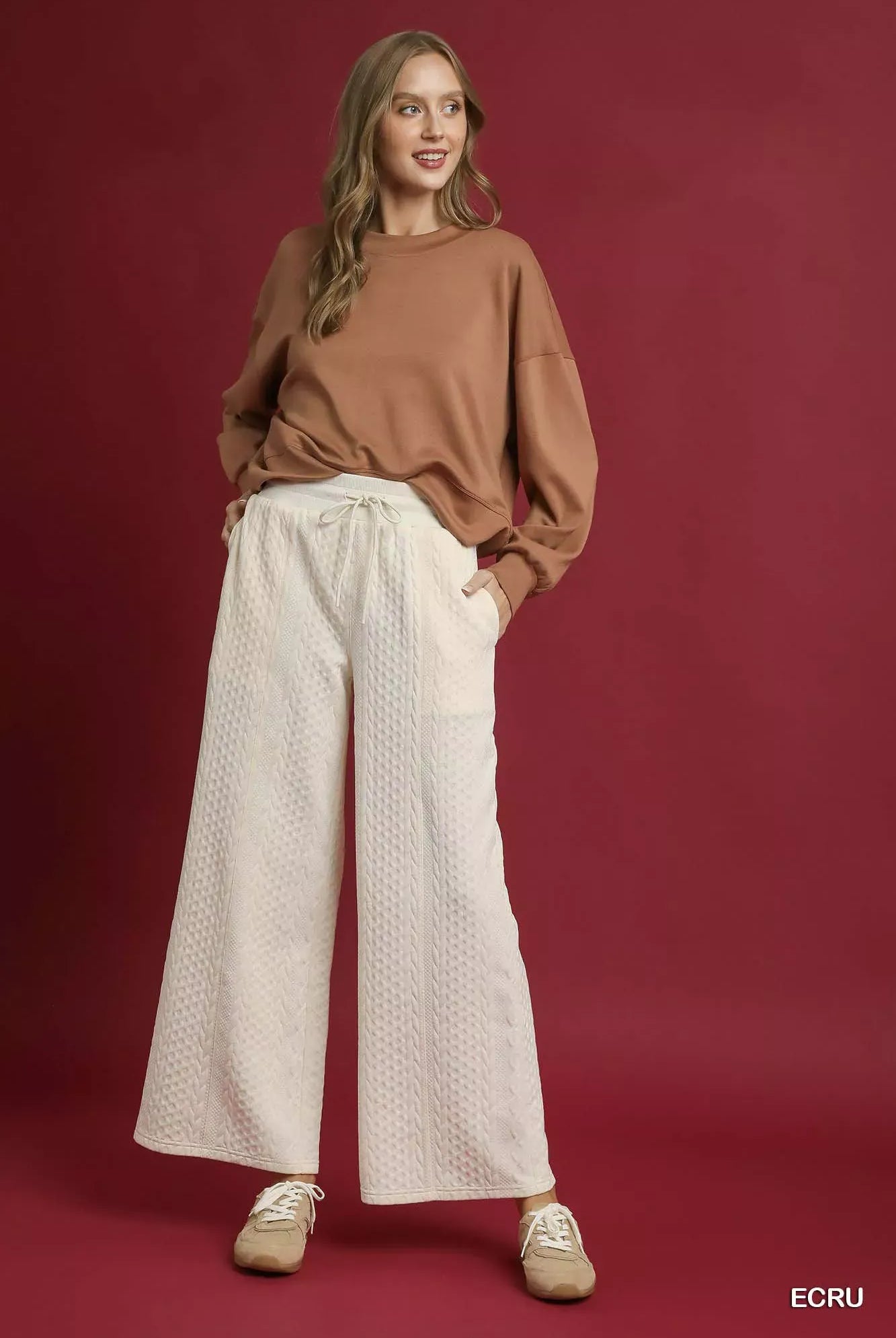 Umgee Cable Knit Textured Wide Leg Pants-Pants-Krush Kandy, Women's Online Fashion Boutique Located in Phoenix, Arizona (Scottsdale Area)
