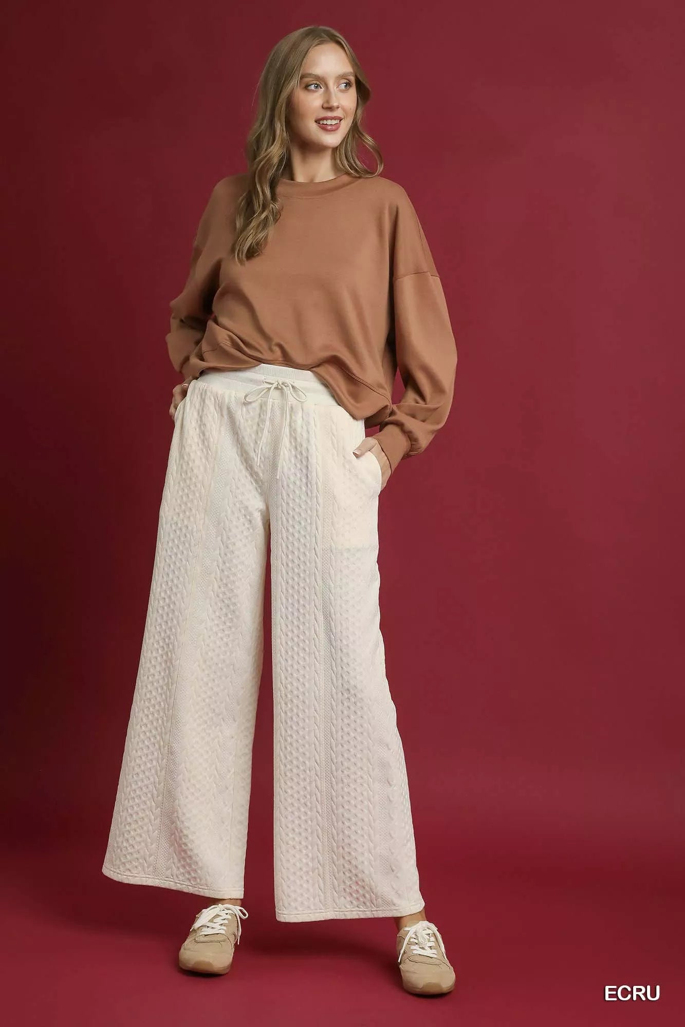 Umgee Cable Knit Textured Wide Leg Pants-Pants-Krush Kandy, Women's Online Fashion Boutique Located in Phoenix, Arizona (Scottsdale Area)