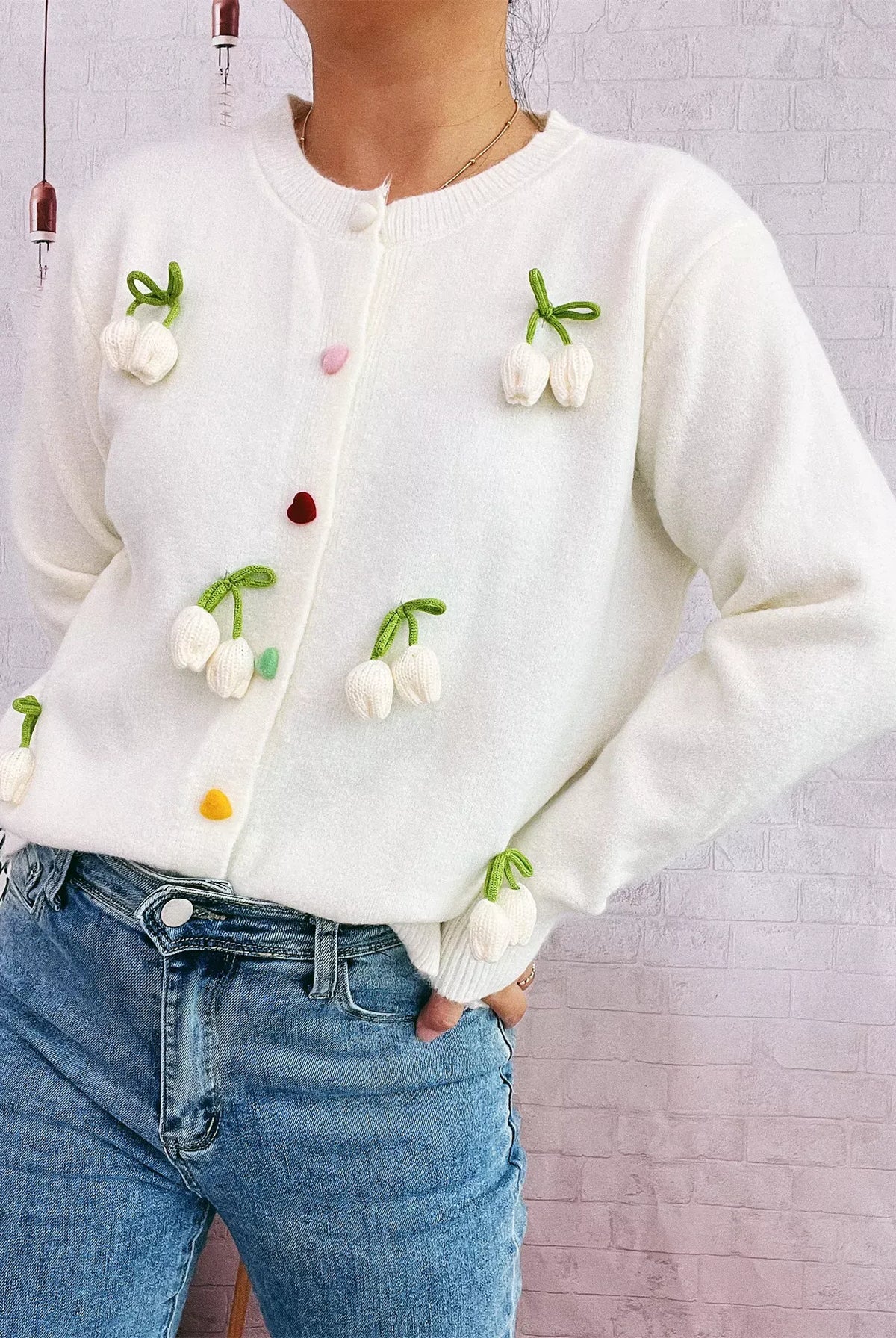 Flower Button Up Long Sleeve Cardigan-Cardigans-Krush Kandy, Women's Online Fashion Boutique Located in Phoenix, Arizona (Scottsdale Area)