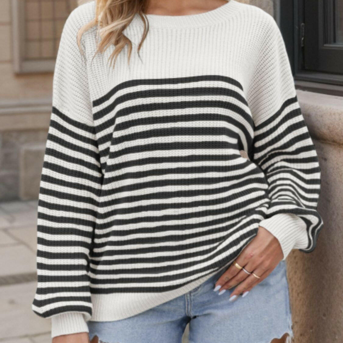 Comfy Chic Oversized Stripe Sweater-Sweaters-Krush Kandy, Women's Online Fashion Boutique Located in Phoenix, Arizona (Scottsdale Area)