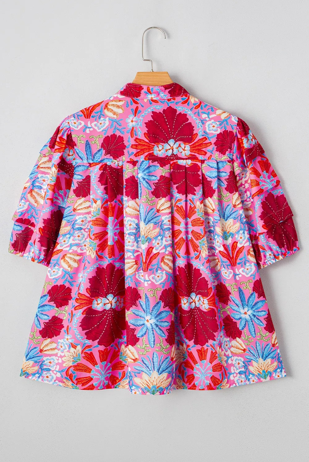 Floral Puff Sleeve Button-Up Top-Tops-Krush Kandy, Women's Online Fashion Boutique Located in Phoenix, Arizona (Scottsdale Area)