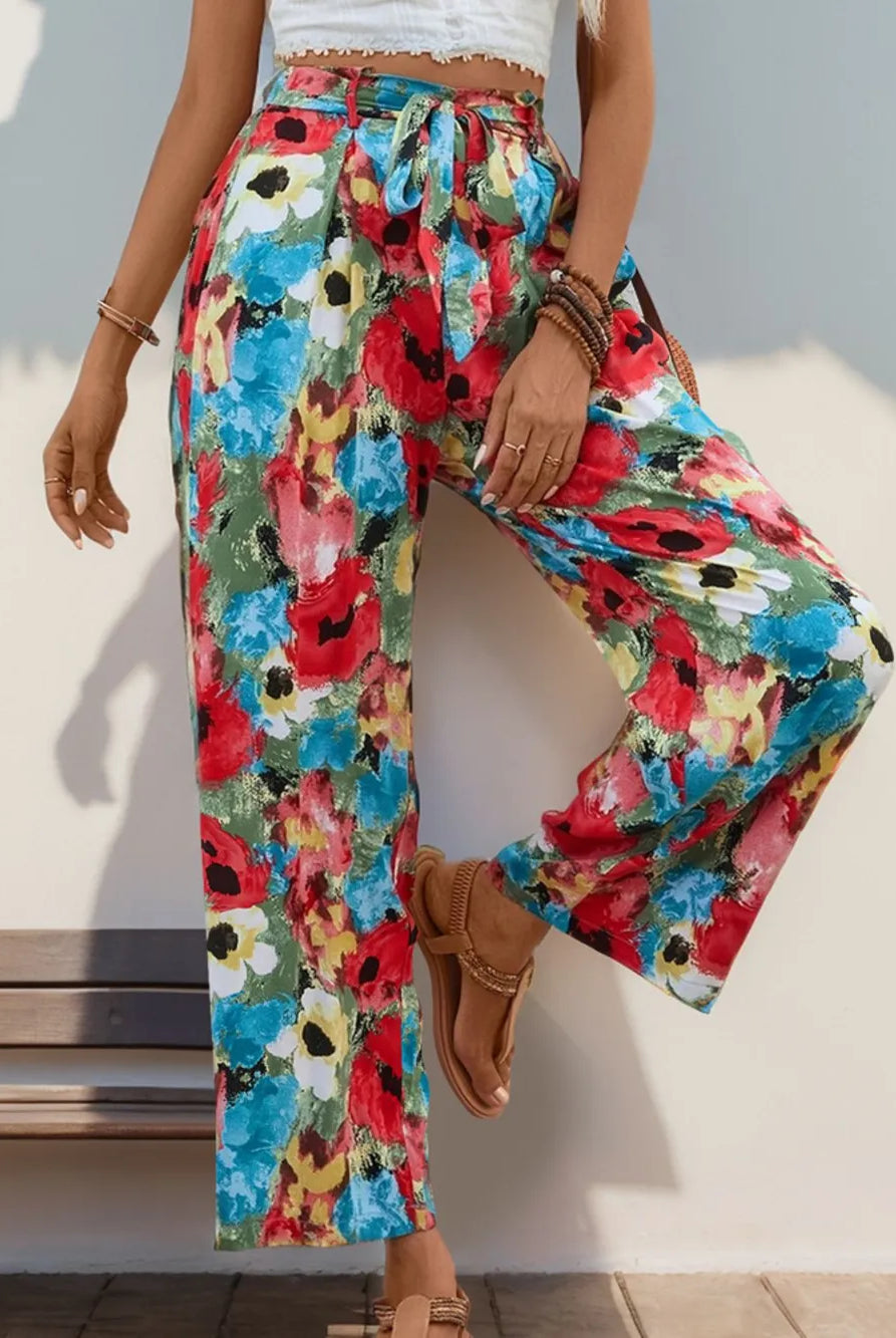 Perfee Tied Printed Wide Leg Pants-pants-Krush Kandy, Women's Online Fashion Boutique Located in Phoenix, Arizona (Scottsdale Area)
