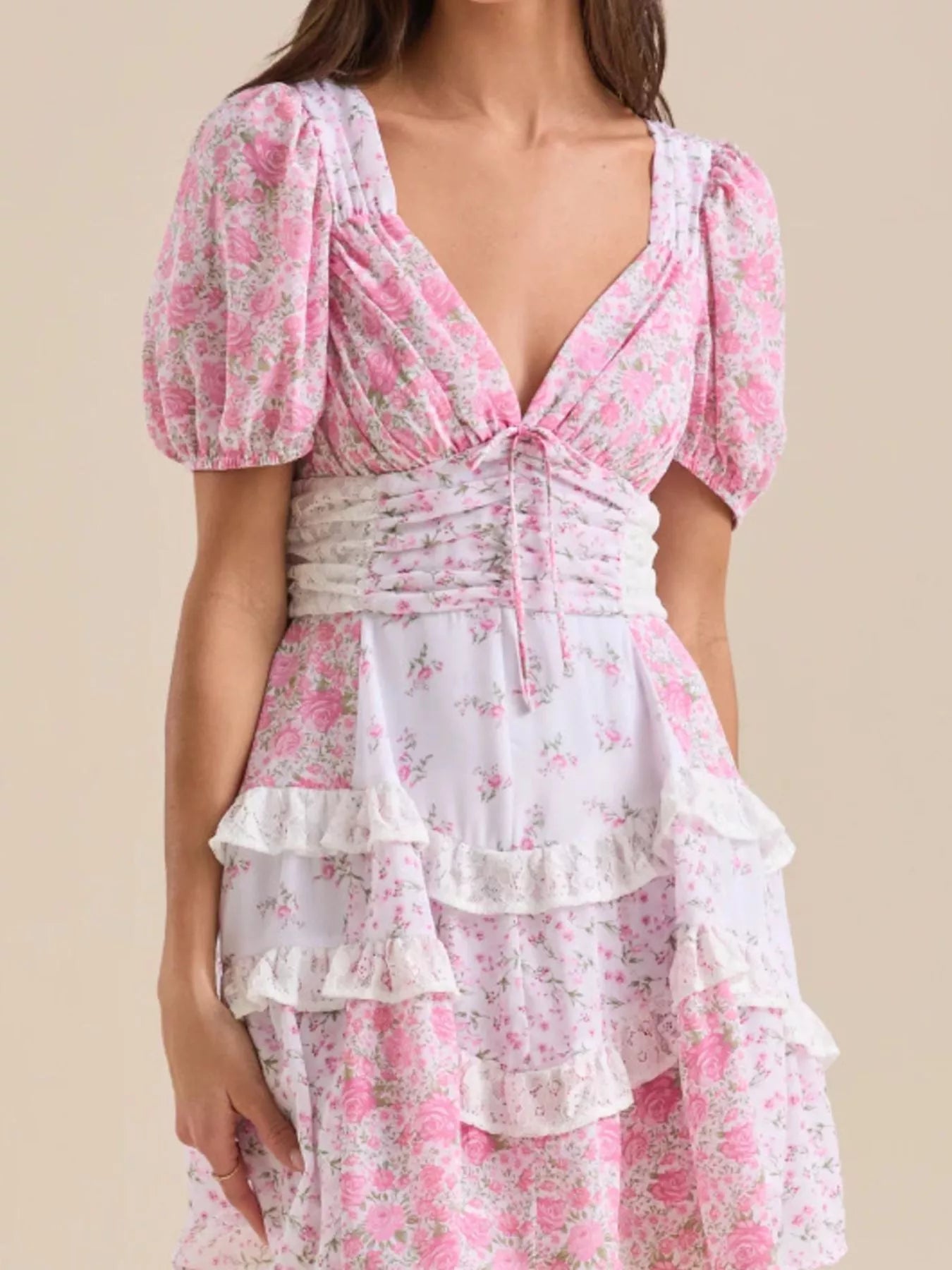 Floral Puff Sleeve Tiered Mini Dress-Dresses-Krush Kandy, Women's Online Fashion Boutique Located in Phoenix, Arizona (Scottsdale Area)