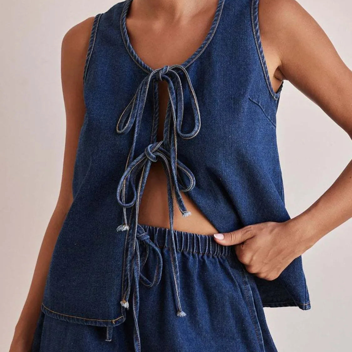 Tie Front Denim Vest-Tops-Krush Kandy, Women's Online Fashion Boutique Located in Phoenix, Arizona (Scottsdale Area)