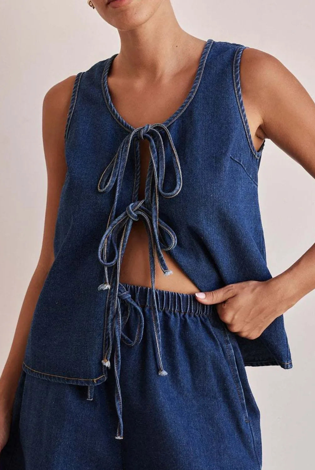 Tie Front Denim Vest-Tops-Krush Kandy, Women's Online Fashion Boutique Located in Phoenix, Arizona (Scottsdale Area)