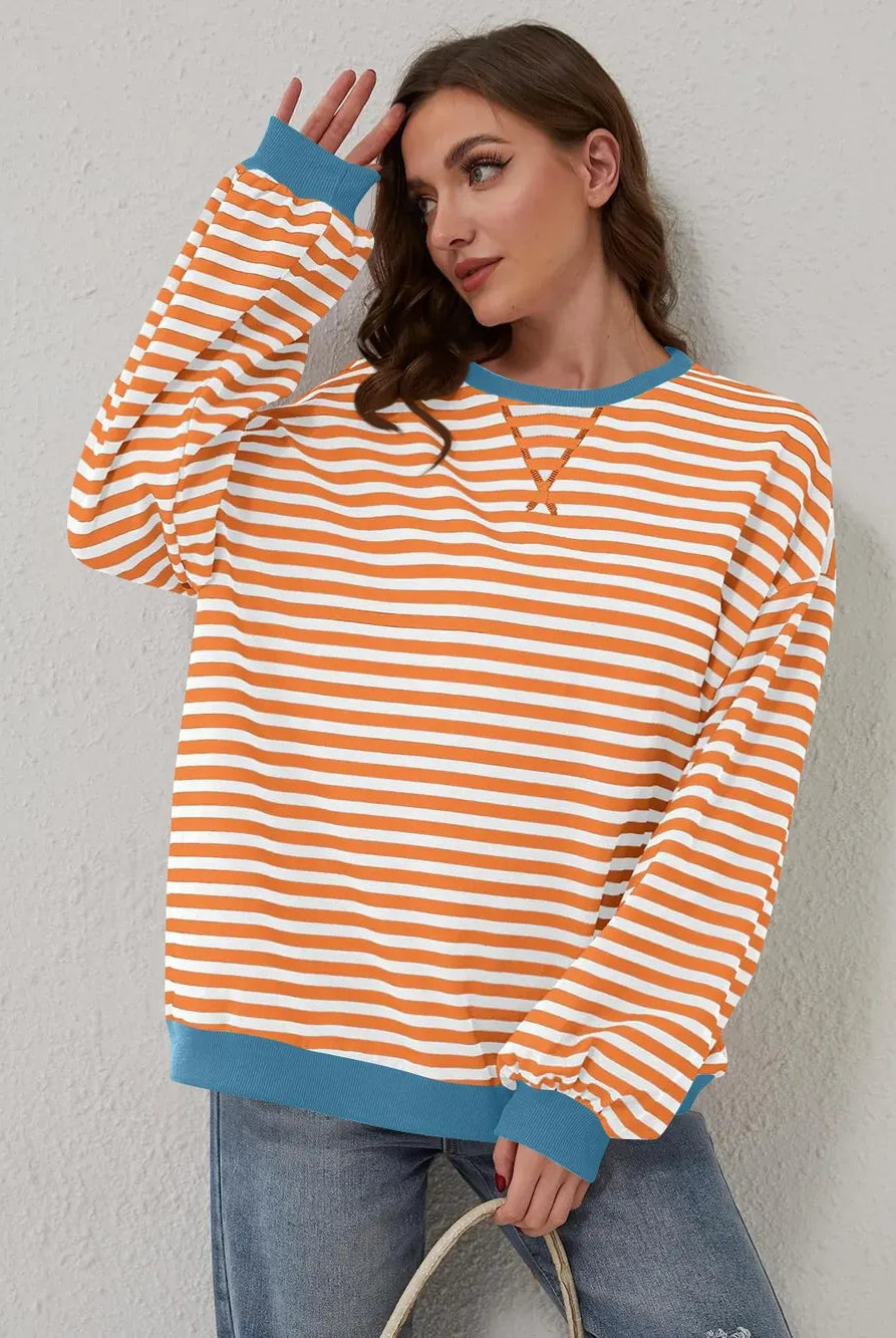 Lovelet Contrast Striped Long Sleeve Sweatshirt-Sweaters-Krush Kandy, Women's Online Fashion Boutique Located in Phoenix, Arizona (Scottsdale Area)