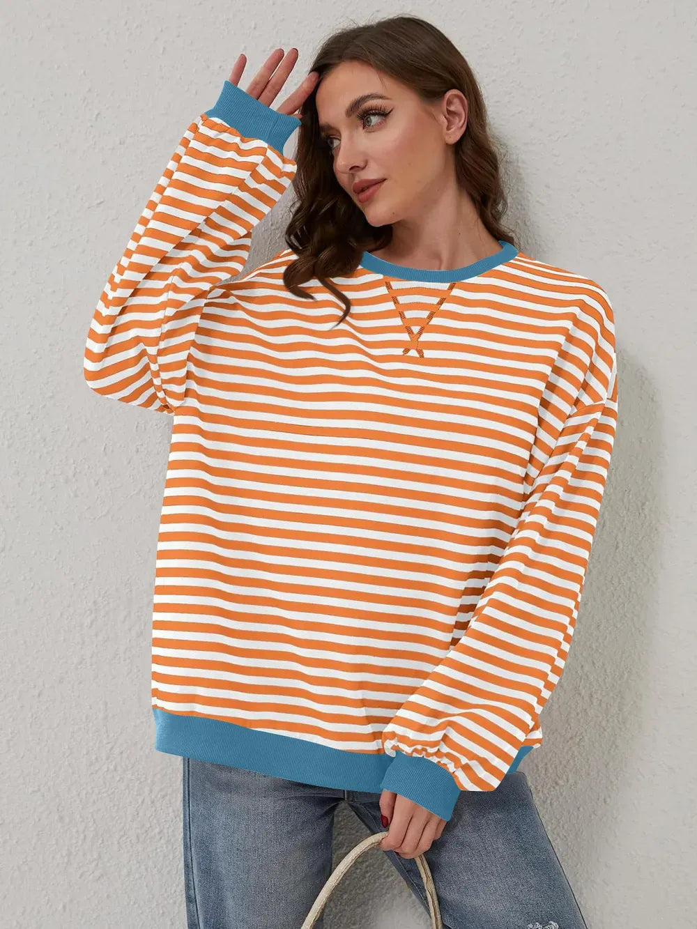 Lovelet Contrast Striped Long Sleeve Sweatshirt-Sweaters-Krush Kandy, Women's Online Fashion Boutique Located in Phoenix, Arizona (Scottsdale Area)