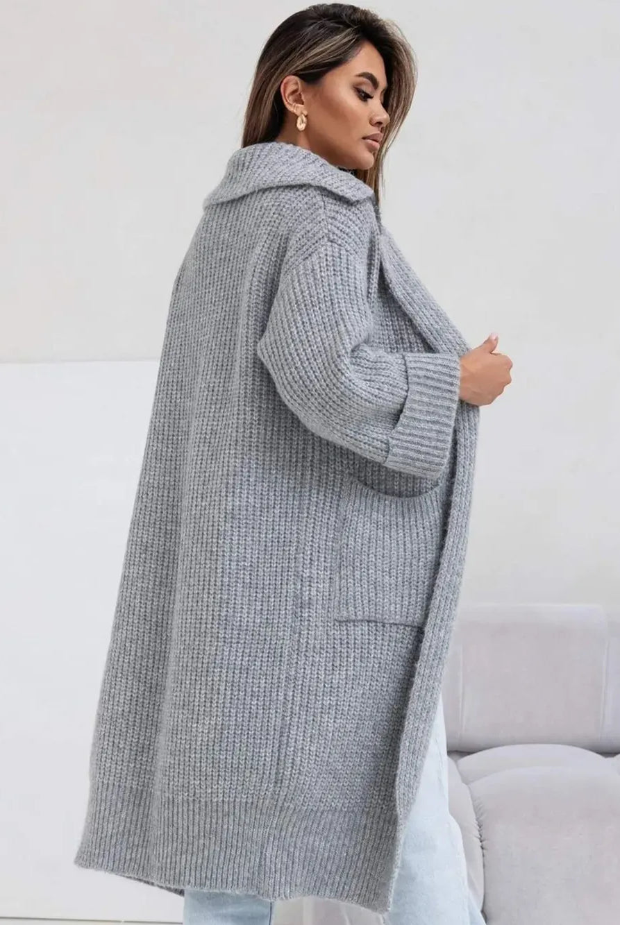 Pocketed Collared Neck Dropped Shoulder Cardigan-Krush Kandy, Women's Online Fashion Boutique Located in Phoenix, Arizona (Scottsdale Area)