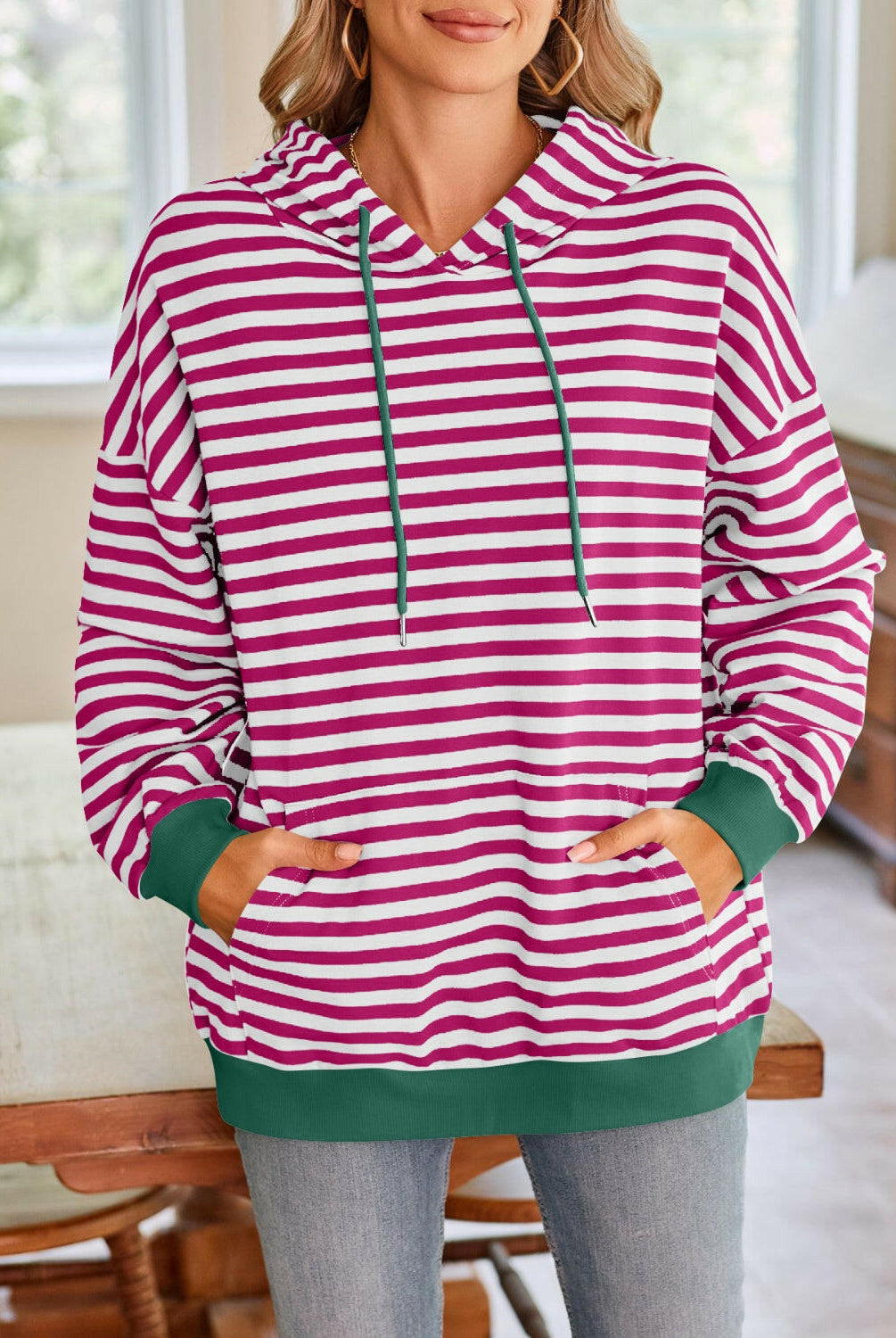 Lovelet Drawstring Striped Long Sleeve Hoodie-Krush Kandy, Women's Online Fashion Boutique Located in Phoenix, Arizona (Scottsdale Area)