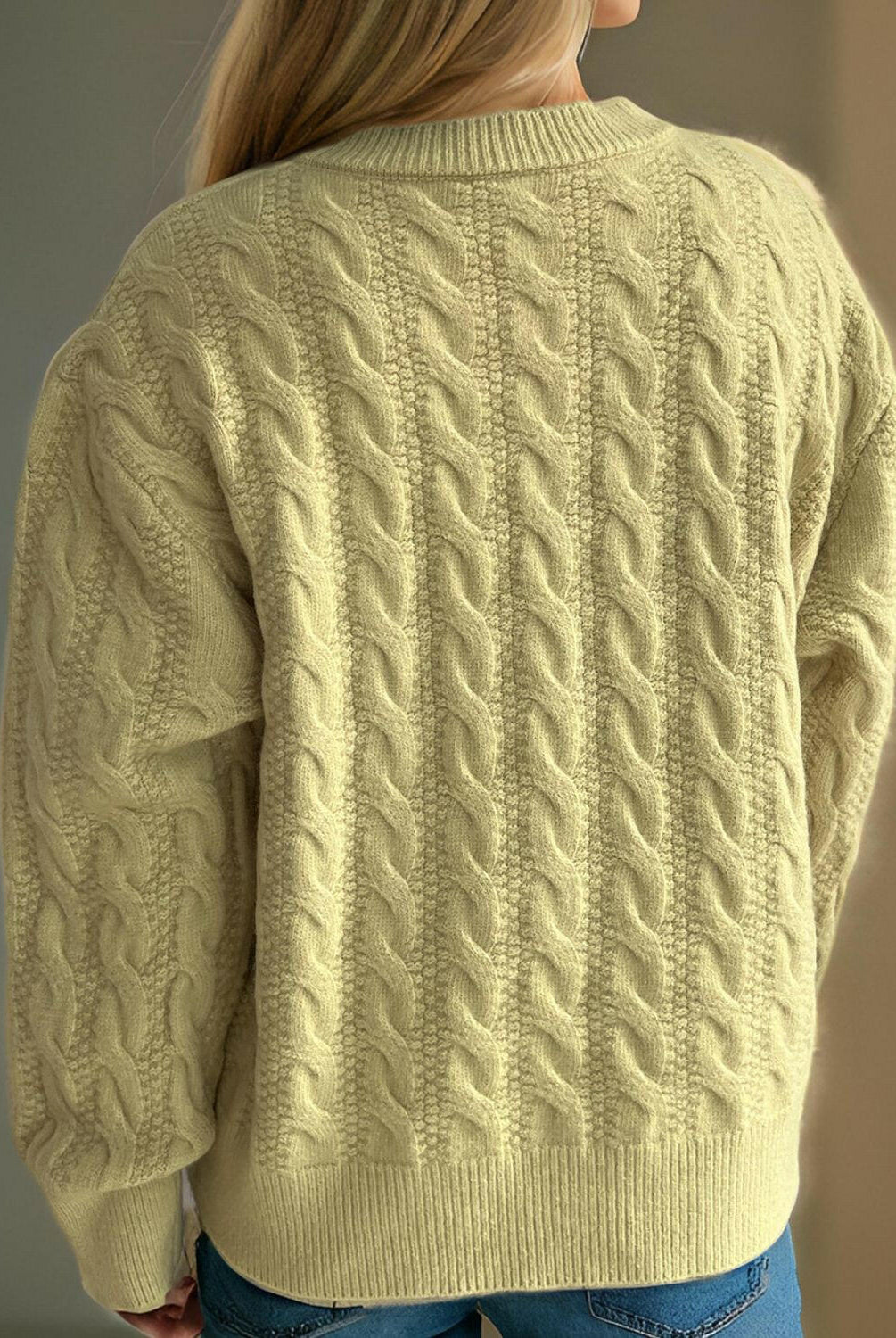 Cable-Knit Round Neck Long Sleeve Cardigan-Cardigans-Krush Kandy, Women's Online Fashion Boutique Located in Phoenix, Arizona (Scottsdale Area)