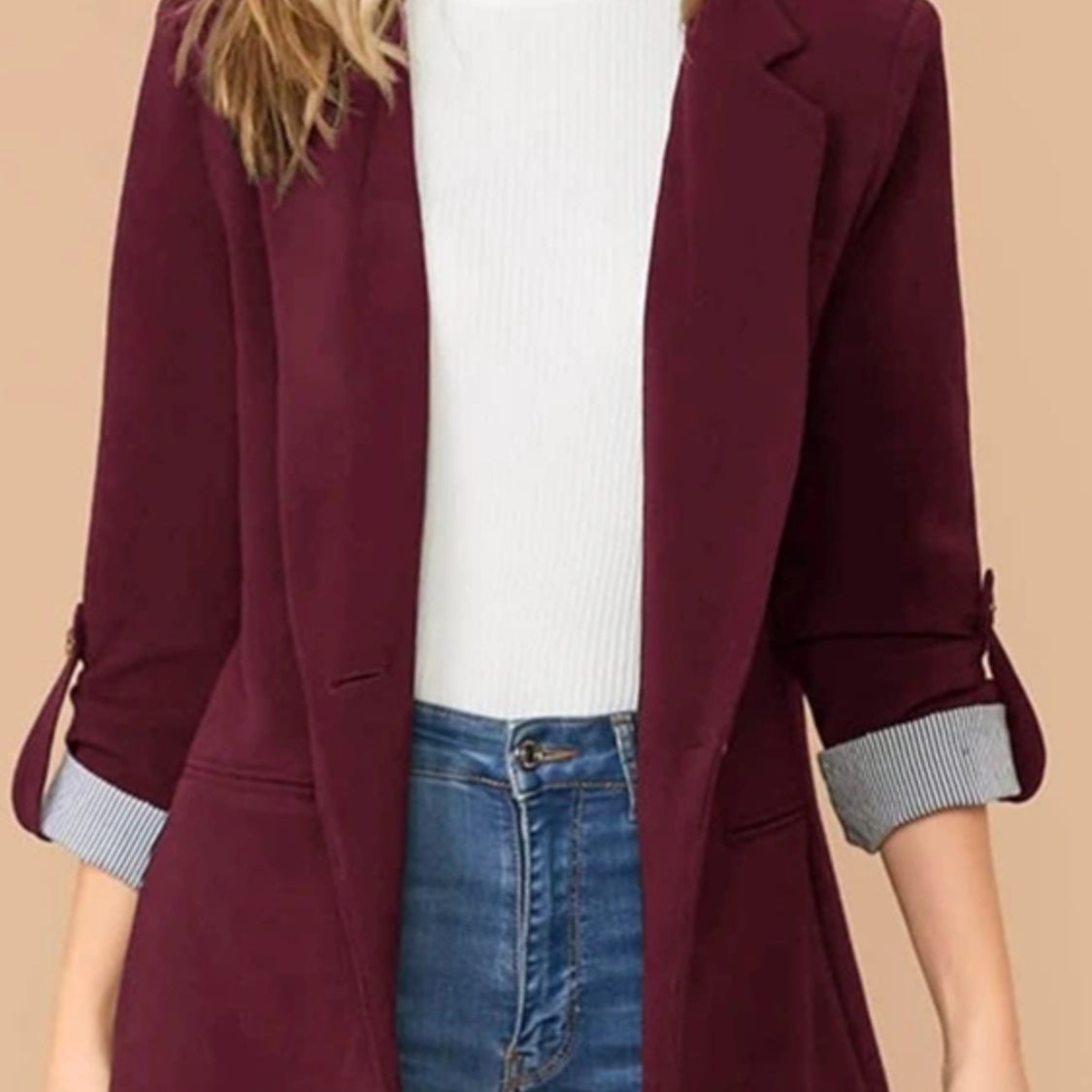 Lapel Collar Roll-Tab Sleeve Blazer-Krush Kandy, Women's Online Fashion Boutique Located in Phoenix, Arizona (Scottsdale Area)