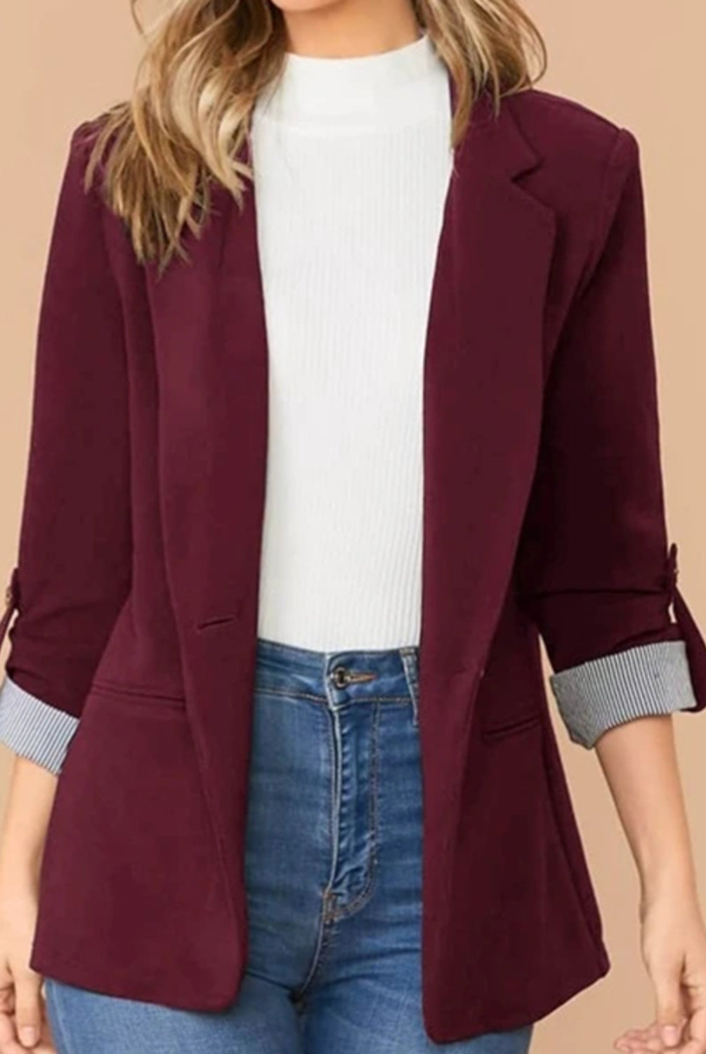 Lapel Collar Roll-Tab Sleeve Blazer-Krush Kandy, Women's Online Fashion Boutique Located in Phoenix, Arizona (Scottsdale Area)