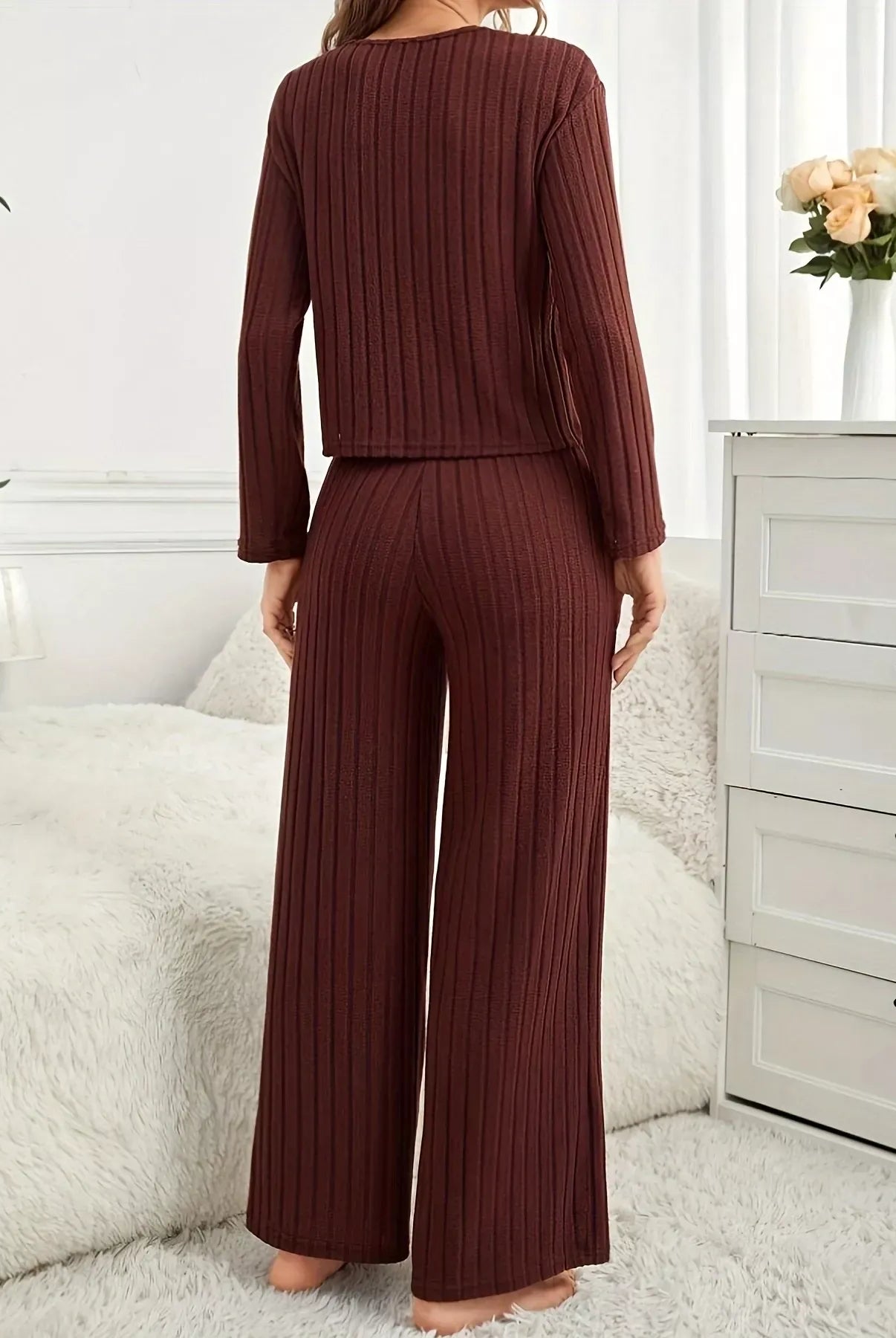Ribbed Round Neck Long Sleeve Top and Pants Lounge Set-Loungewear-Krush Kandy, Women's Online Fashion Boutique Located in Phoenix, Arizona (Scottsdale Area)