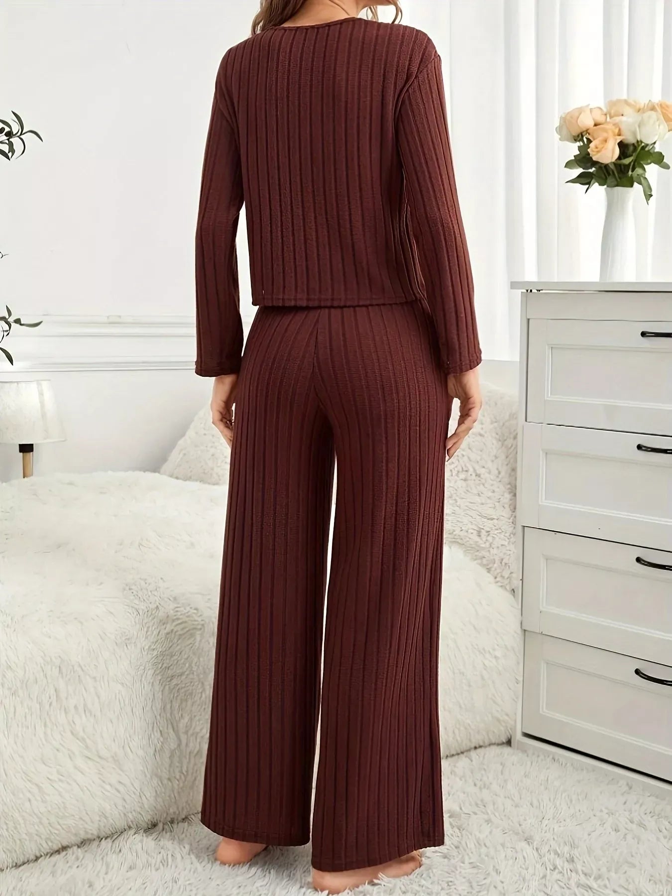 Ribbed Round Neck Long Sleeve Top and Pants Lounge Set-Loungewear-Krush Kandy, Women's Online Fashion Boutique Located in Phoenix, Arizona (Scottsdale Area)