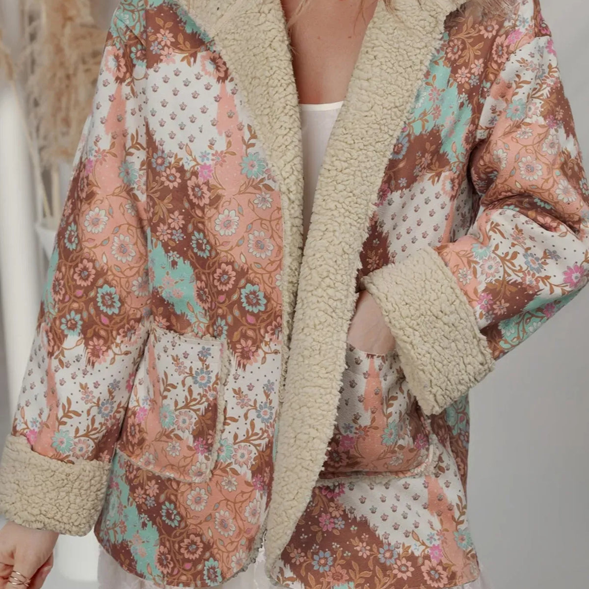 Floral Printed Sherpa Lined Hooded Jacket-Jacket-Krush Kandy, Women's Online Fashion Boutique Located in Phoenix, Arizona (Scottsdale Area)