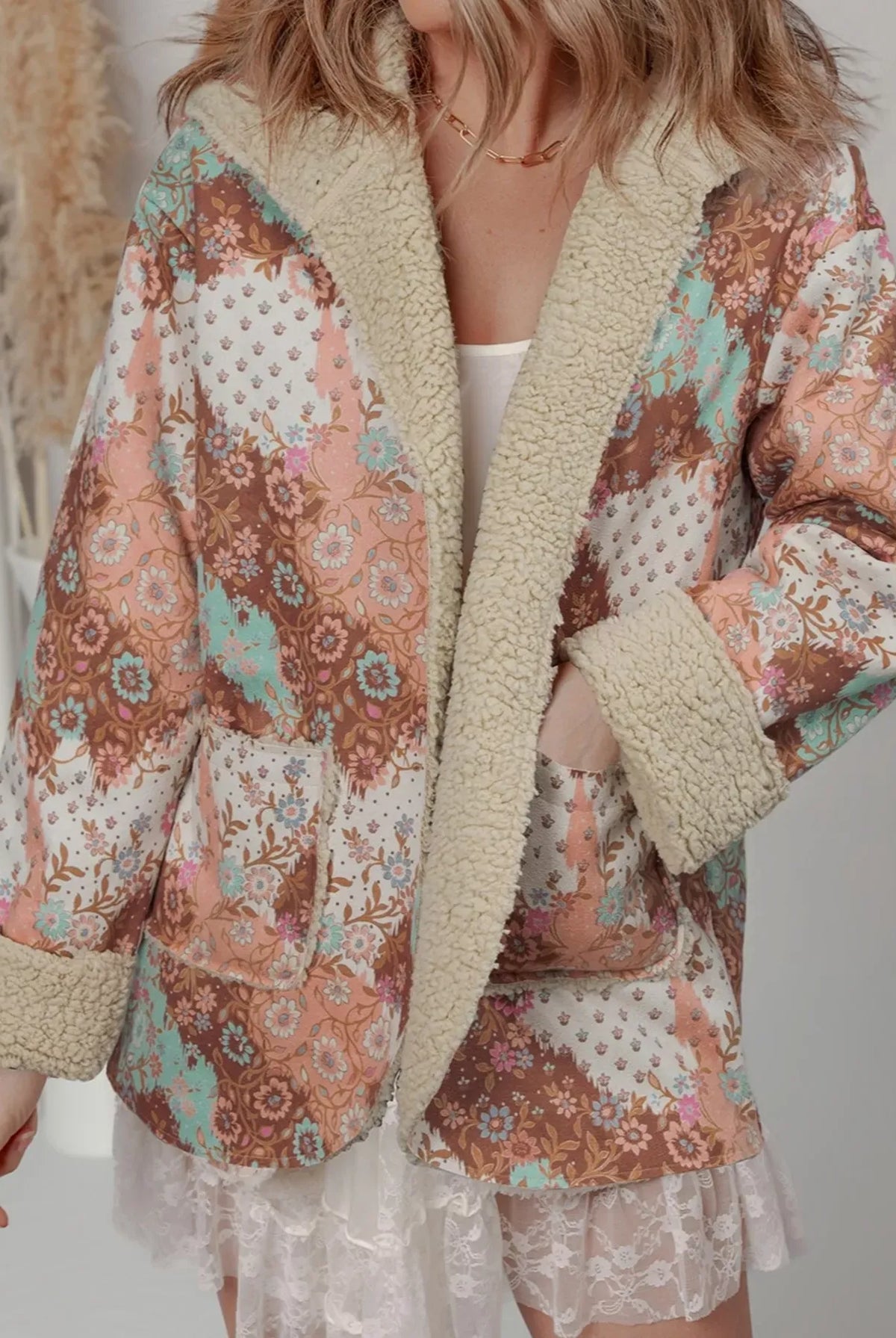 Floral Printed Sherpa Lined Hooded Jacket-Jacket-Krush Kandy, Women's Online Fashion Boutique Located in Phoenix, Arizona (Scottsdale Area)