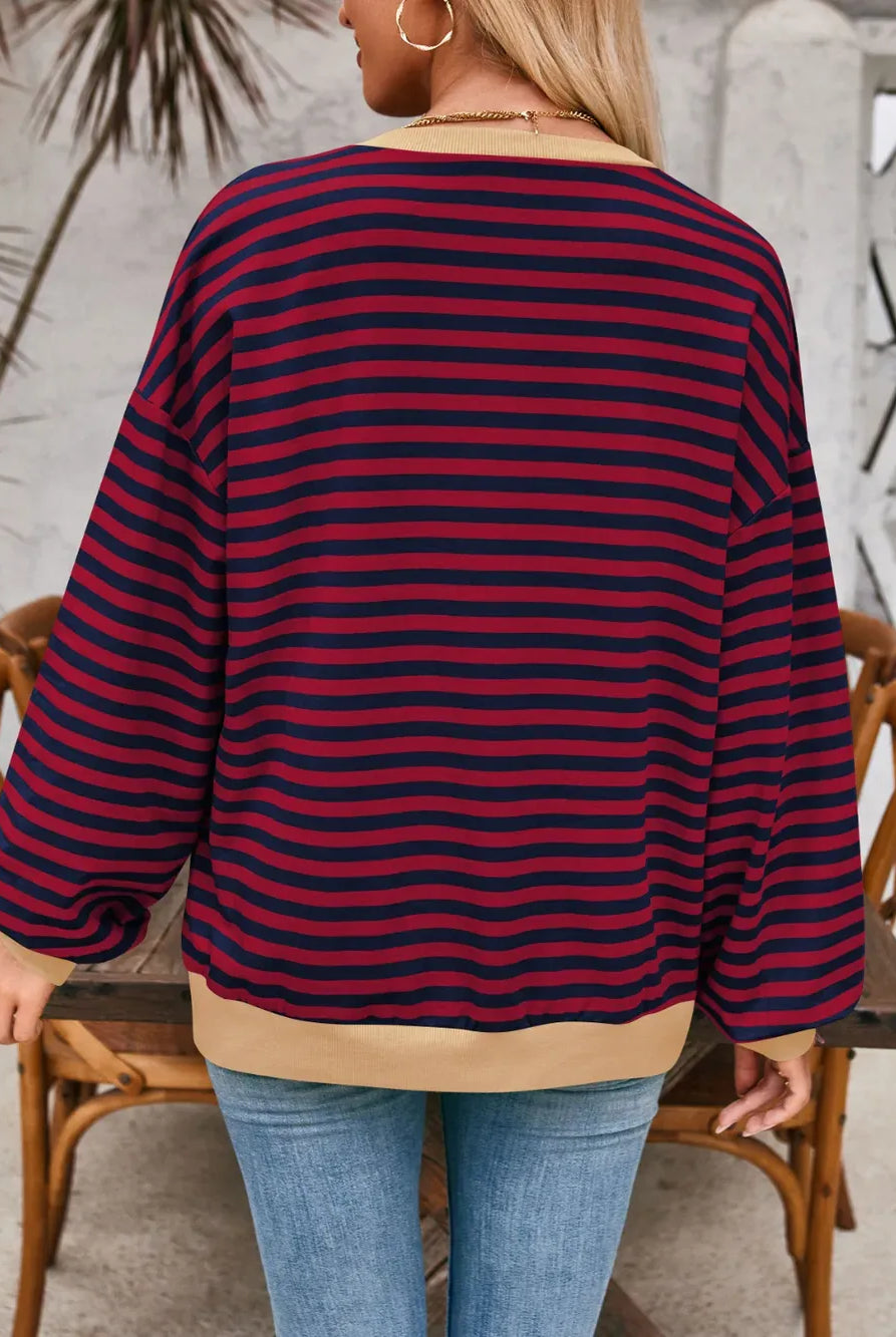 Lovelet Contrast Striped Long Sleeve Sweatshirt-Sweaters-Krush Kandy, Women's Online Fashion Boutique Located in Phoenix, Arizona (Scottsdale Area)