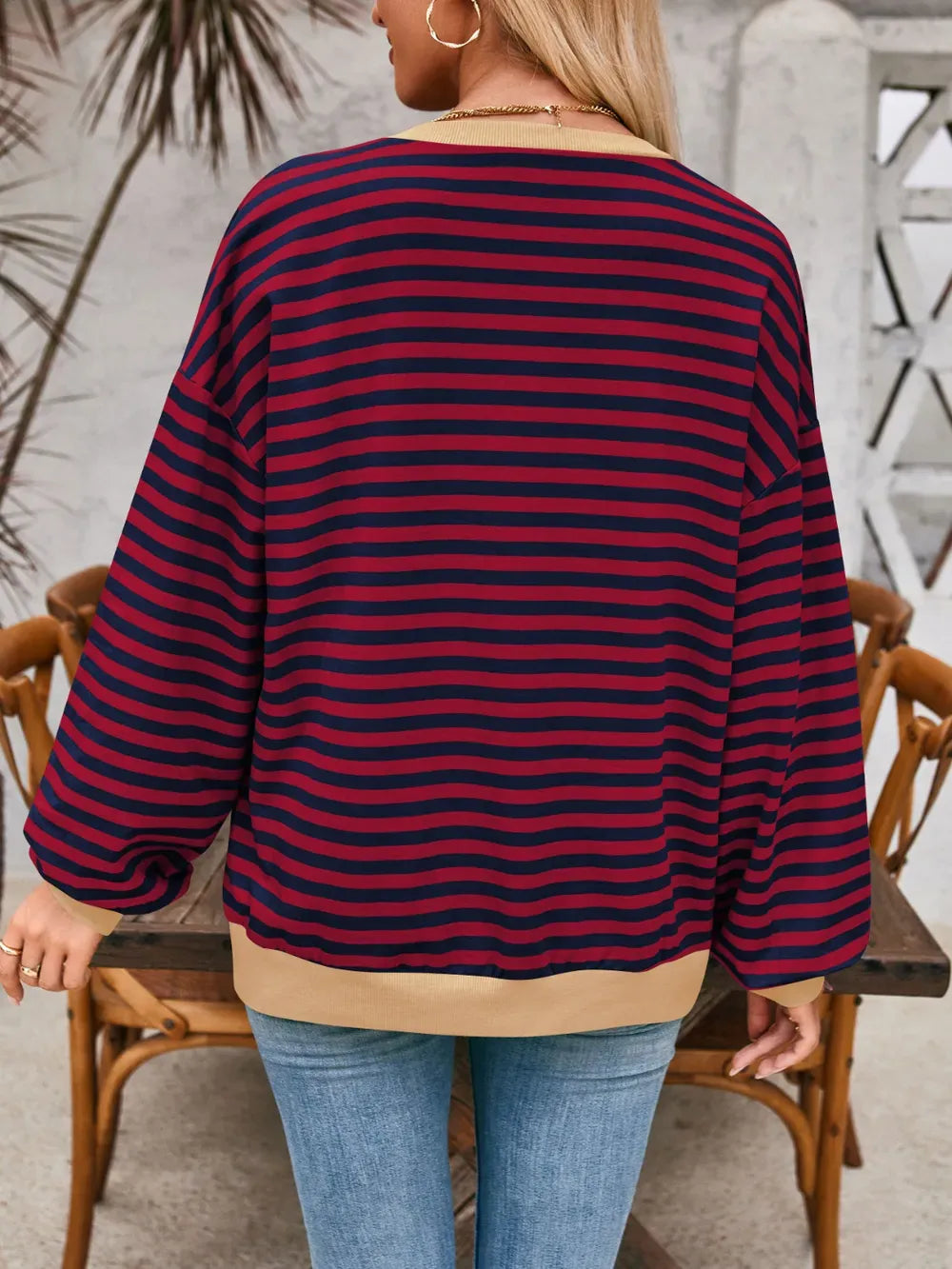 Lovelet Contrast Striped Long Sleeve Sweatshirt-Sweaters-Krush Kandy, Women's Online Fashion Boutique Located in Phoenix, Arizona (Scottsdale Area)