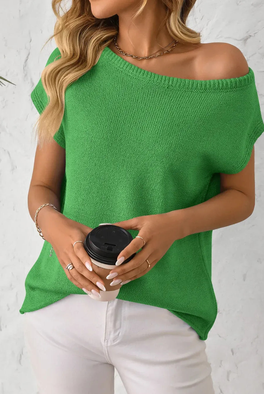 Mandy Boat Neck Short Sleeve Knit Top-Tops-Krush Kandy, Women's Online Fashion Boutique Located in Phoenix, Arizona (Scottsdale Area)