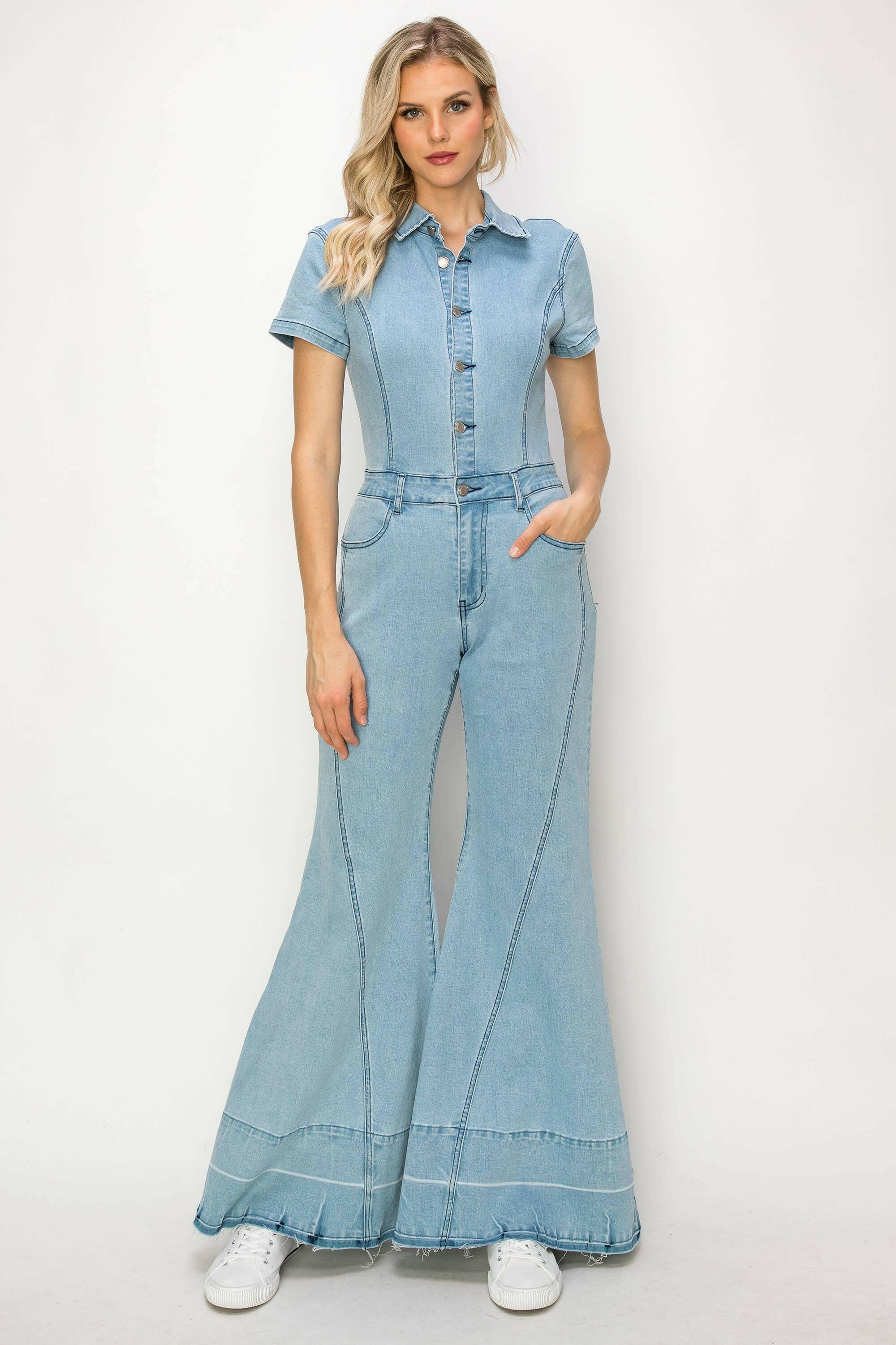 High Noon Denim Jumpsuit-Jumpsuits & Rompers-Krush Kandy, Women's Online Fashion Boutique Located in Phoenix, Arizona (Scottsdale Area)