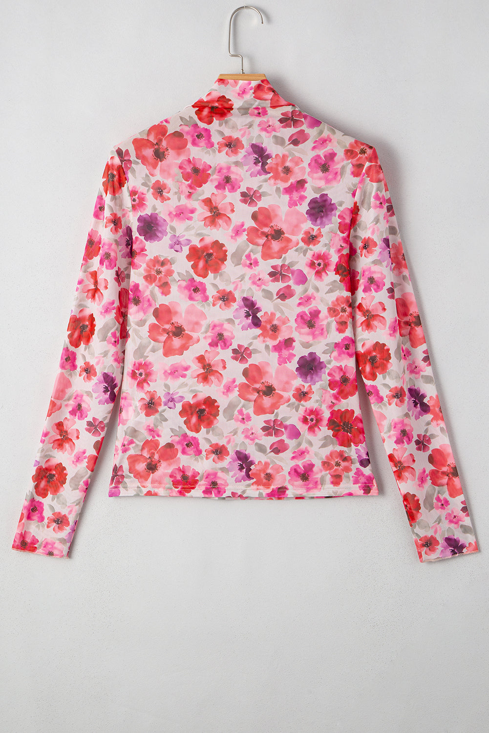 Pink & Red Floral Mesh Long Sleeve Top-Long Sleeve Tops-Krush Kandy, Women's Online Fashion Boutique Located in Phoenix, Arizona (Scottsdale Area)