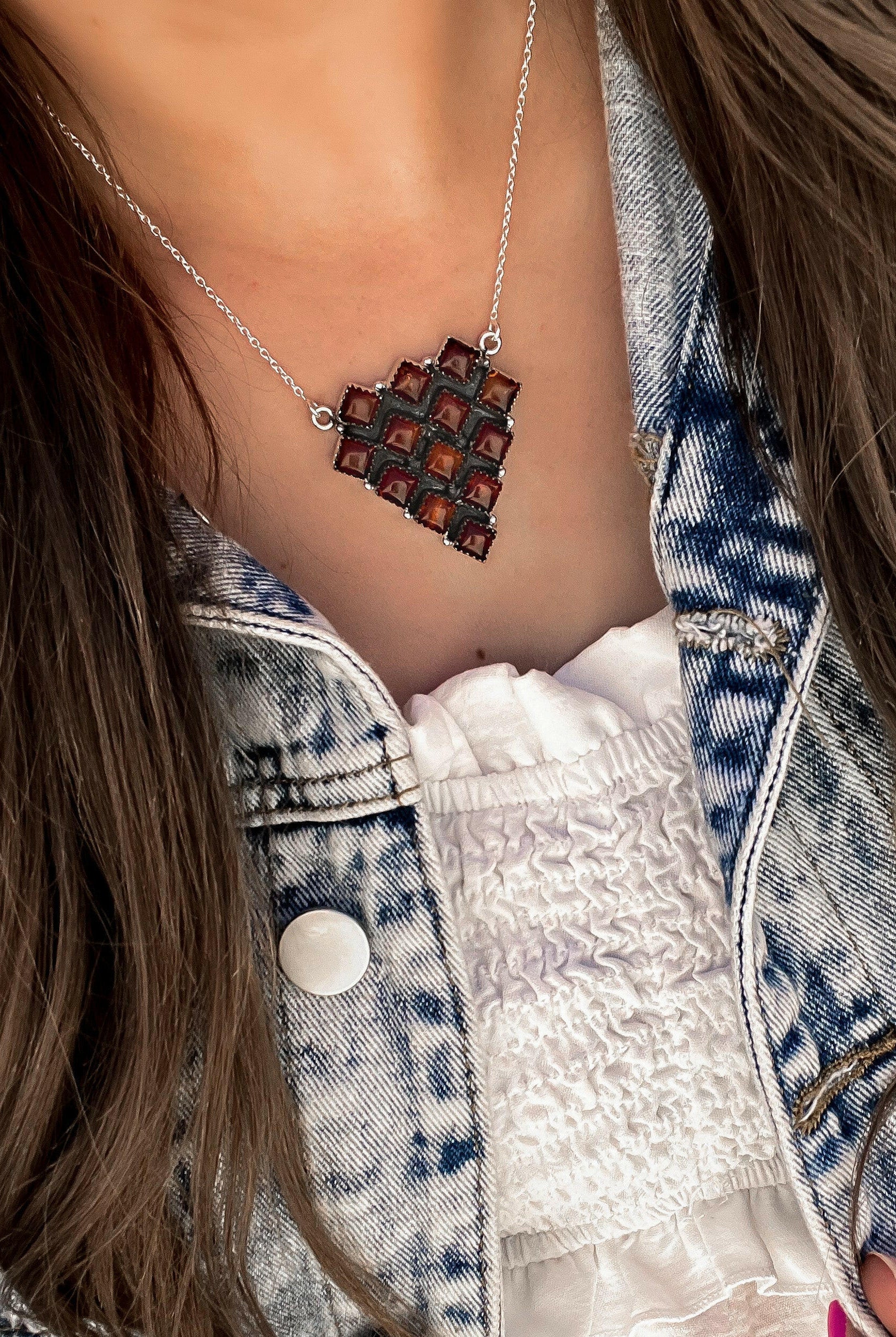 Amber Cluster Necklace-Squash Blossom Necklaces-Krush Kandy, Women's Online Fashion Boutique Located in Phoenix, Arizona (Scottsdale Area)