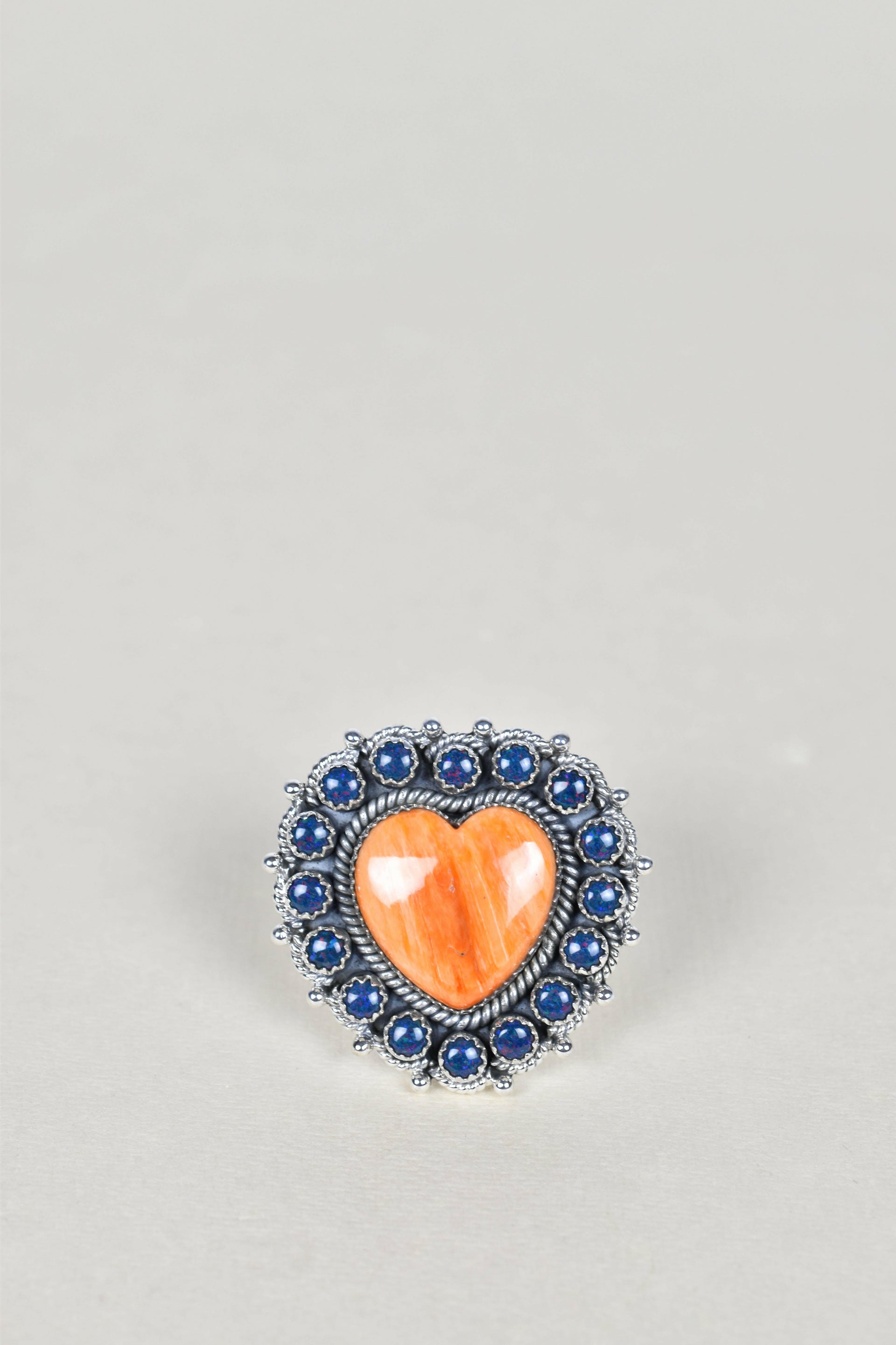 Orange Spiny Oyster Heart & Midnight Blue Opal One of A Kind Ring-Statement Rings-Krush Kandy, Women's Online Fashion Boutique Located in Phoenix, Arizona (Scottsdale Area)