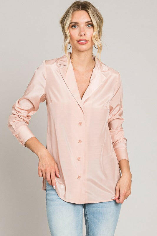 Organza V Neck Dress Shirt-Long Sleeve Tops-Krush Kandy, Women's Online Fashion Boutique Located in Phoenix, Arizona (Scottsdale Area)