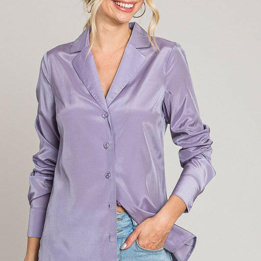 Organza V Neck Dress Shirt-Long Sleeve Tops-Krush Kandy, Women's Online Fashion Boutique Located in Phoenix, Arizona (Scottsdale Area)