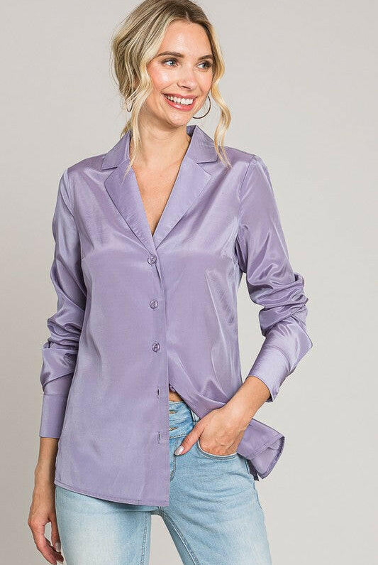 Organza V Neck Dress Shirt-Long Sleeve Tops-Krush Kandy, Women's Online Fashion Boutique Located in Phoenix, Arizona (Scottsdale Area)