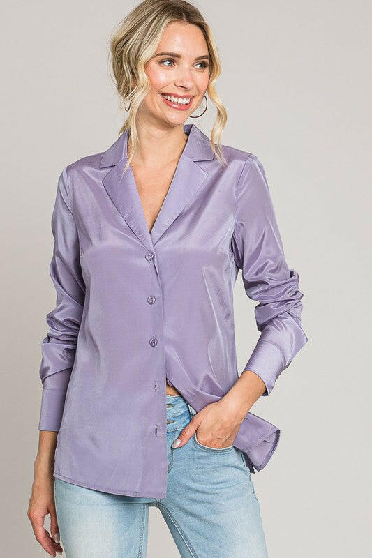 Organza V Neck Dress Shirt-Long Sleeve Tops-Krush Kandy, Women's Online Fashion Boutique Located in Phoenix, Arizona (Scottsdale Area)