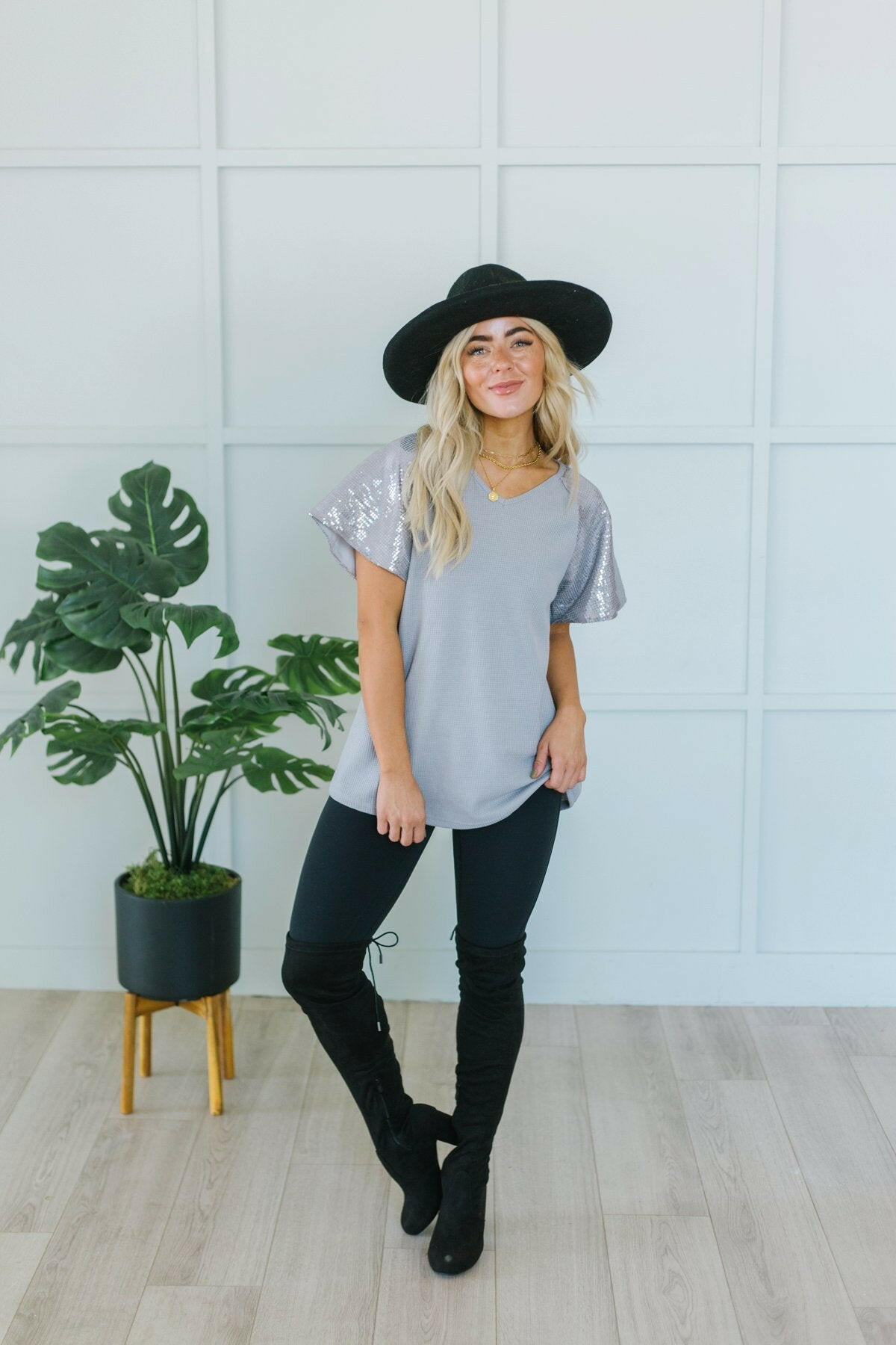 Sequin Sleeve Tunic-Tops-Krush Kandy, Women's Online Fashion Boutique Located in Phoenix, Arizona (Scottsdale Area)