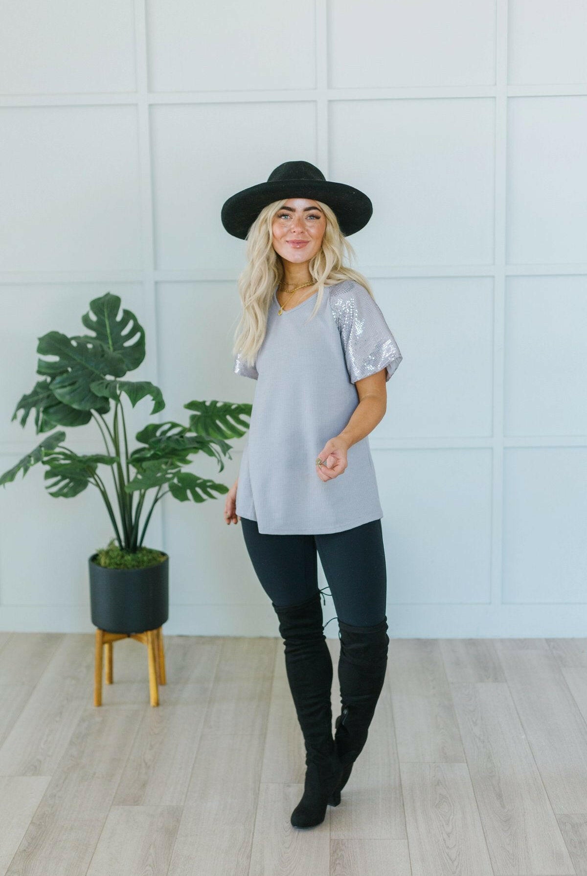 Sequin Sleeve Tunic-Tops-Krush Kandy, Women's Online Fashion Boutique Located in Phoenix, Arizona (Scottsdale Area)