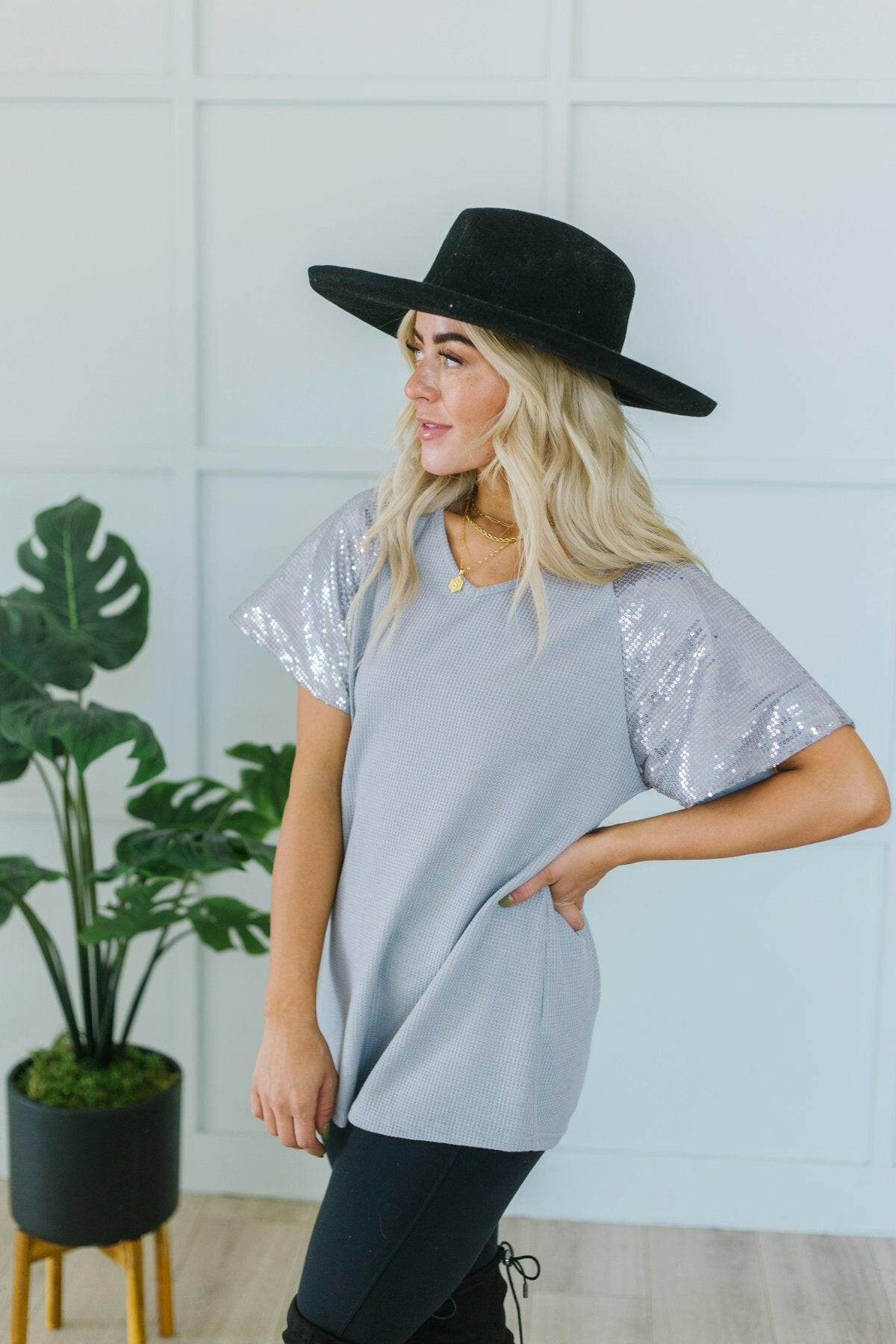 Sequin Sleeve Tunic-Tops-Krush Kandy, Women's Online Fashion Boutique Located in Phoenix, Arizona (Scottsdale Area)