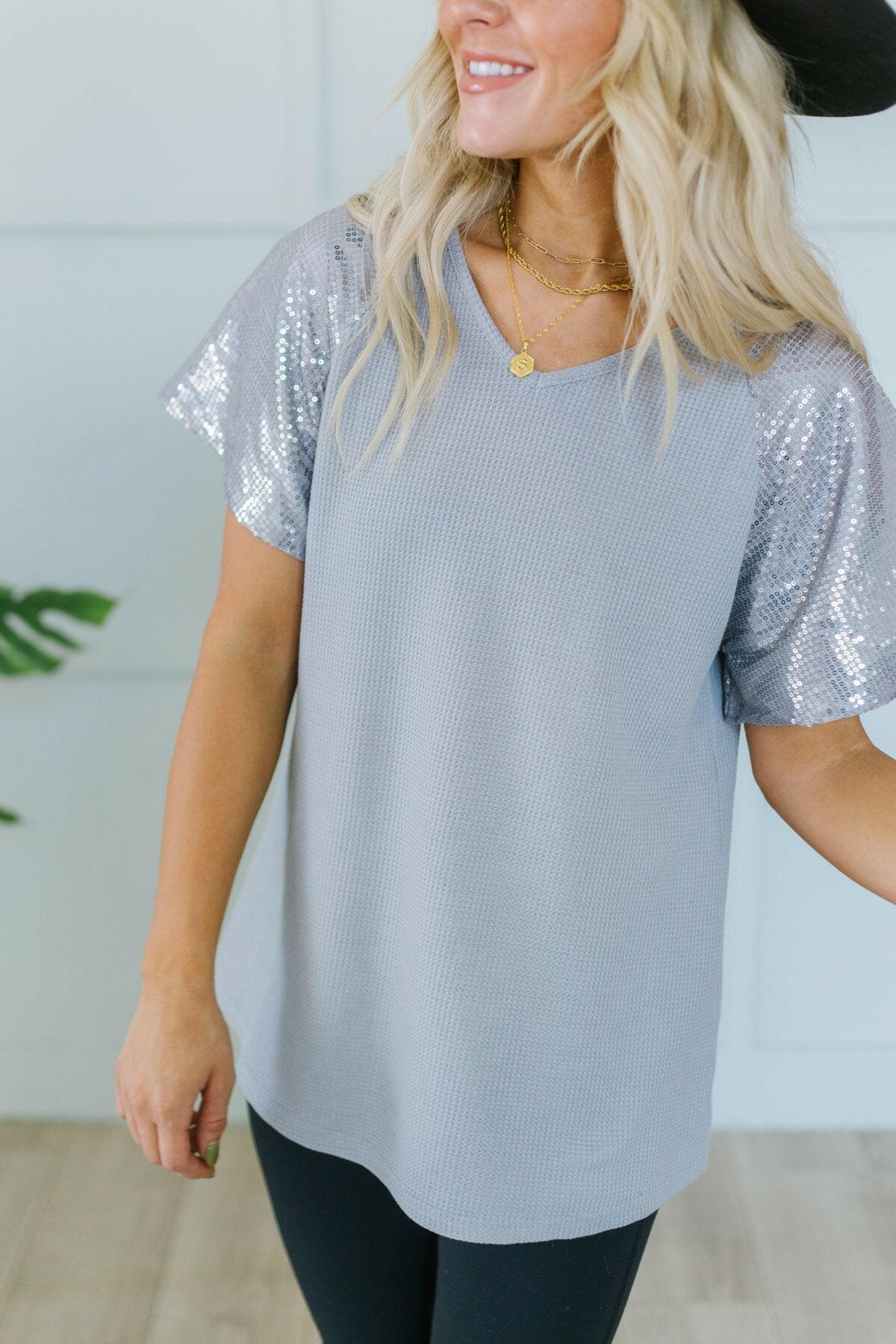 Sequin Sleeve Tunic-Tops-Krush Kandy, Women's Online Fashion Boutique Located in Phoenix, Arizona (Scottsdale Area)