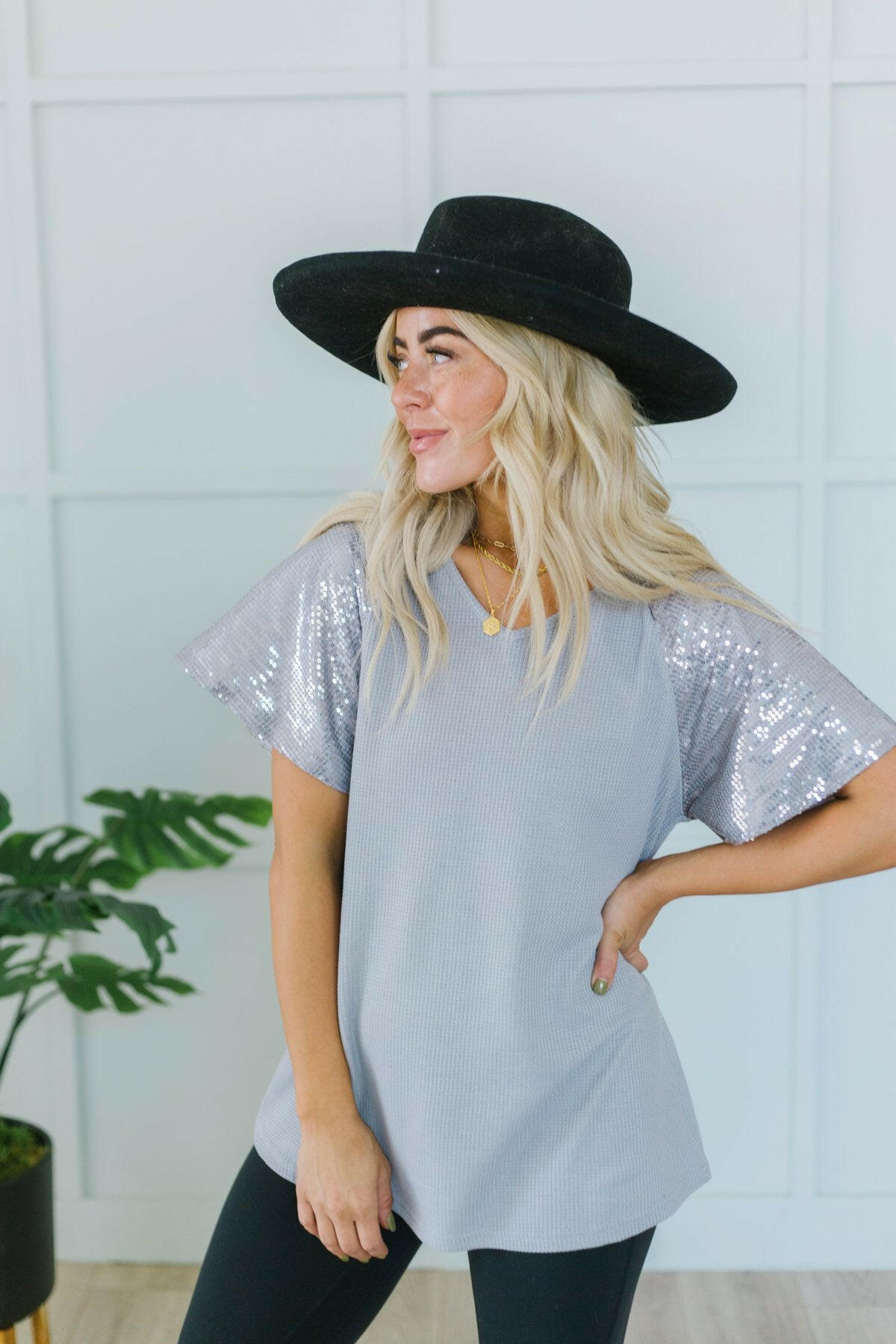 Sequin Sleeve Tunic-Tops-Krush Kandy, Women's Online Fashion Boutique Located in Phoenix, Arizona (Scottsdale Area)