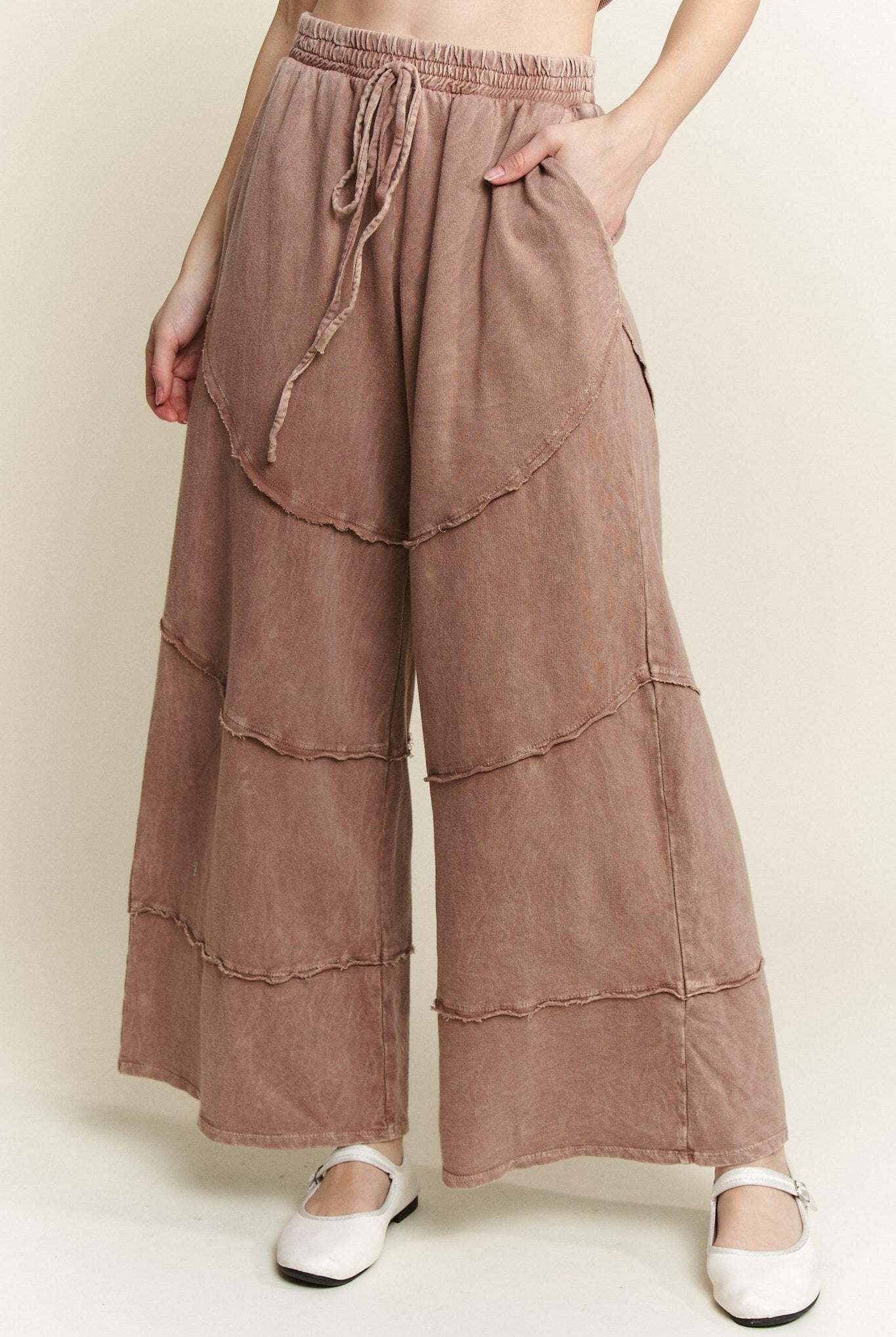 J.HER Mineral Washed Diagonal Hem Wide Leg Pants-PANTS-Krush Kandy, Women's Online Fashion Boutique Located in Phoenix, Arizona (Scottsdale Area)