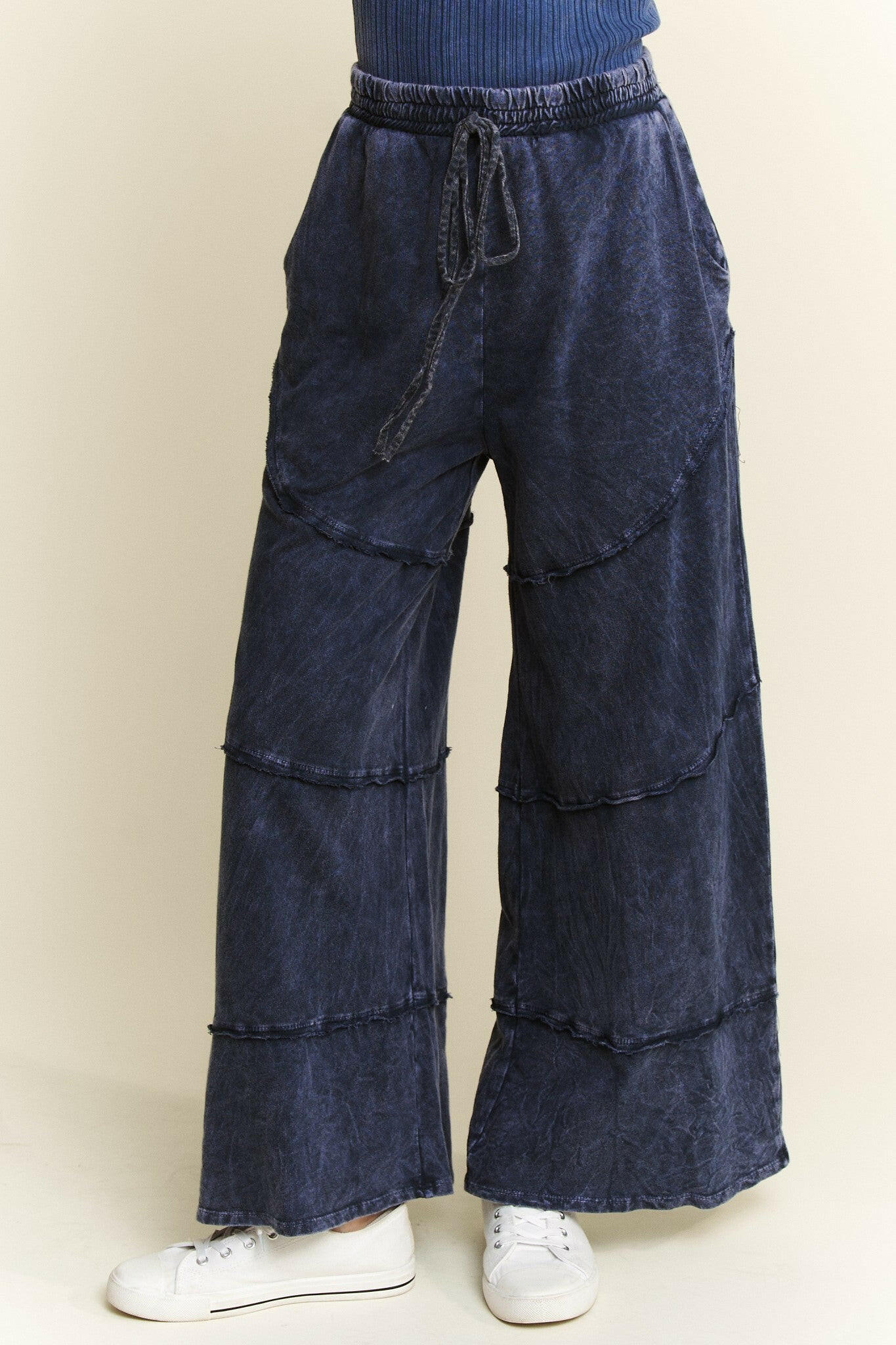 J.HER Mineral Washed Diagonal Hem Wide Leg Pants-PANTS-Krush Kandy, Women's Online Fashion Boutique Located in Phoenix, Arizona (Scottsdale Area)