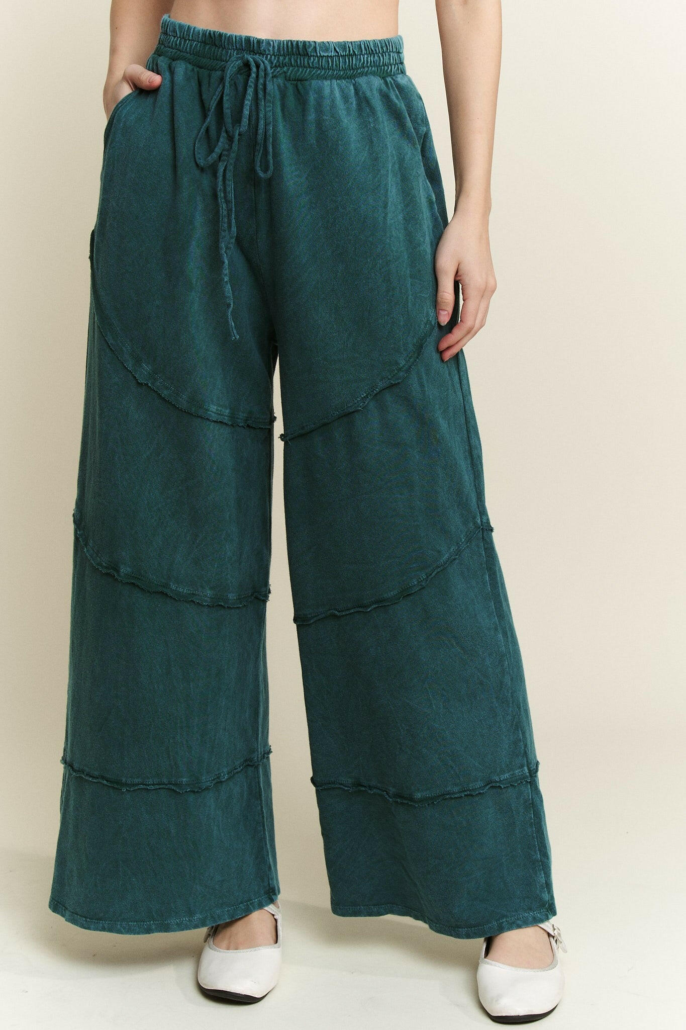 J.HER Mineral Washed Diagonal Hem Wide Leg Pants-PANTS-Krush Kandy, Women's Online Fashion Boutique Located in Phoenix, Arizona (Scottsdale Area)