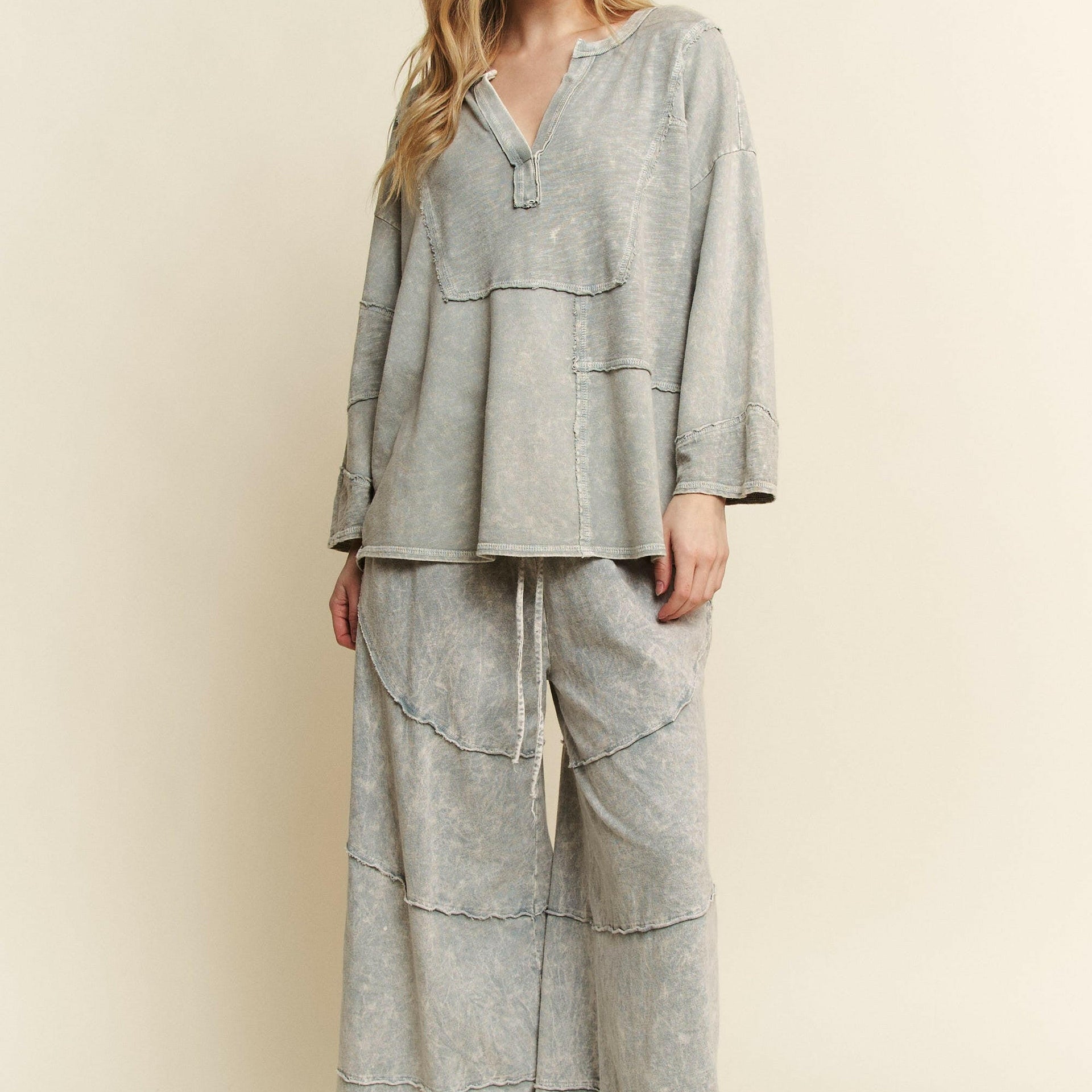 J.HER Mineral Washed Diagonal Hem Wide Leg Pants-PANTS-Krush Kandy, Women's Online Fashion Boutique Located in Phoenix, Arizona (Scottsdale Area)