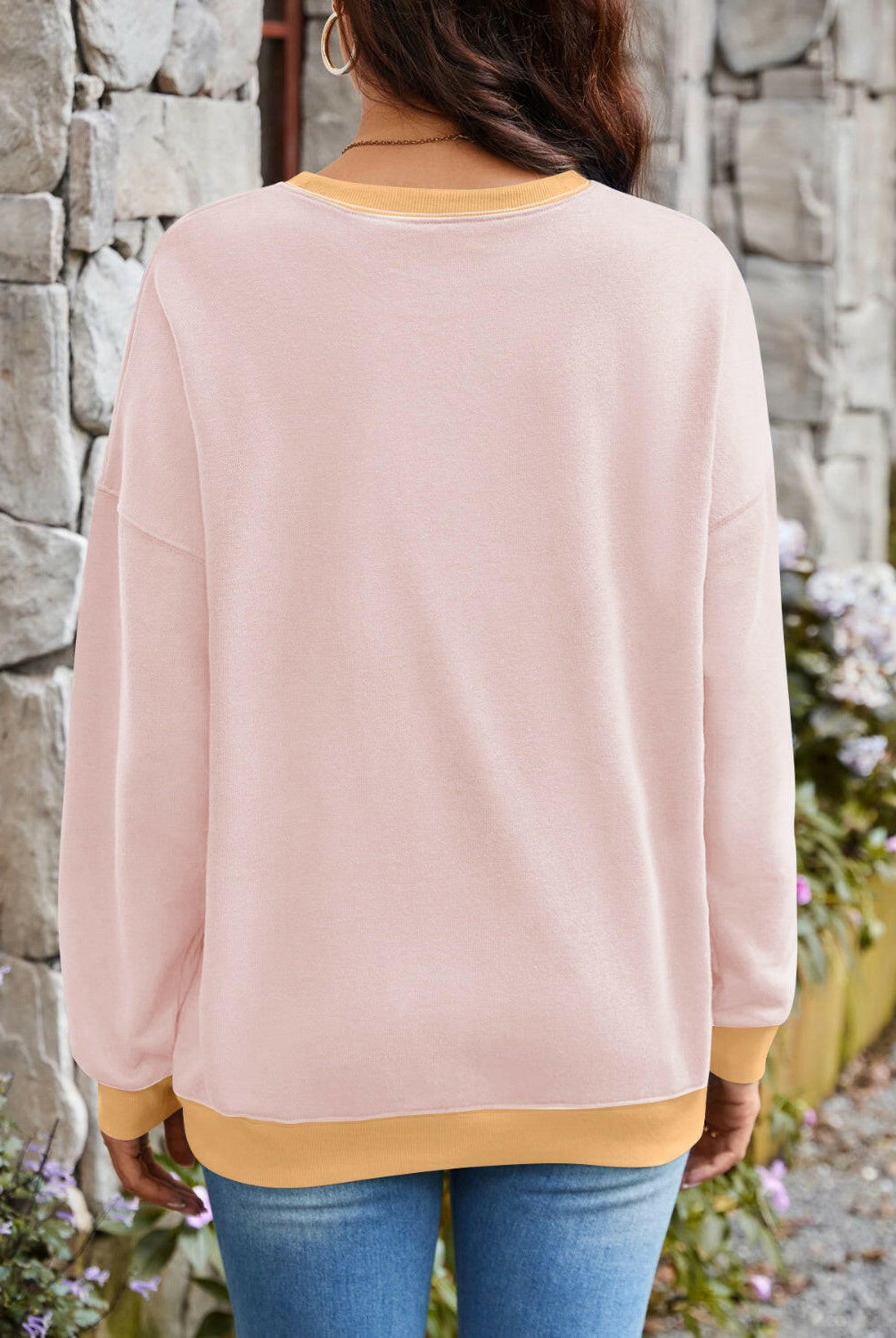 Lovelet Contrast Round Neck Long Sleeve Sweatshirt-Krush Kandy, Women's Online Fashion Boutique Located in Phoenix, Arizona (Scottsdale Area)