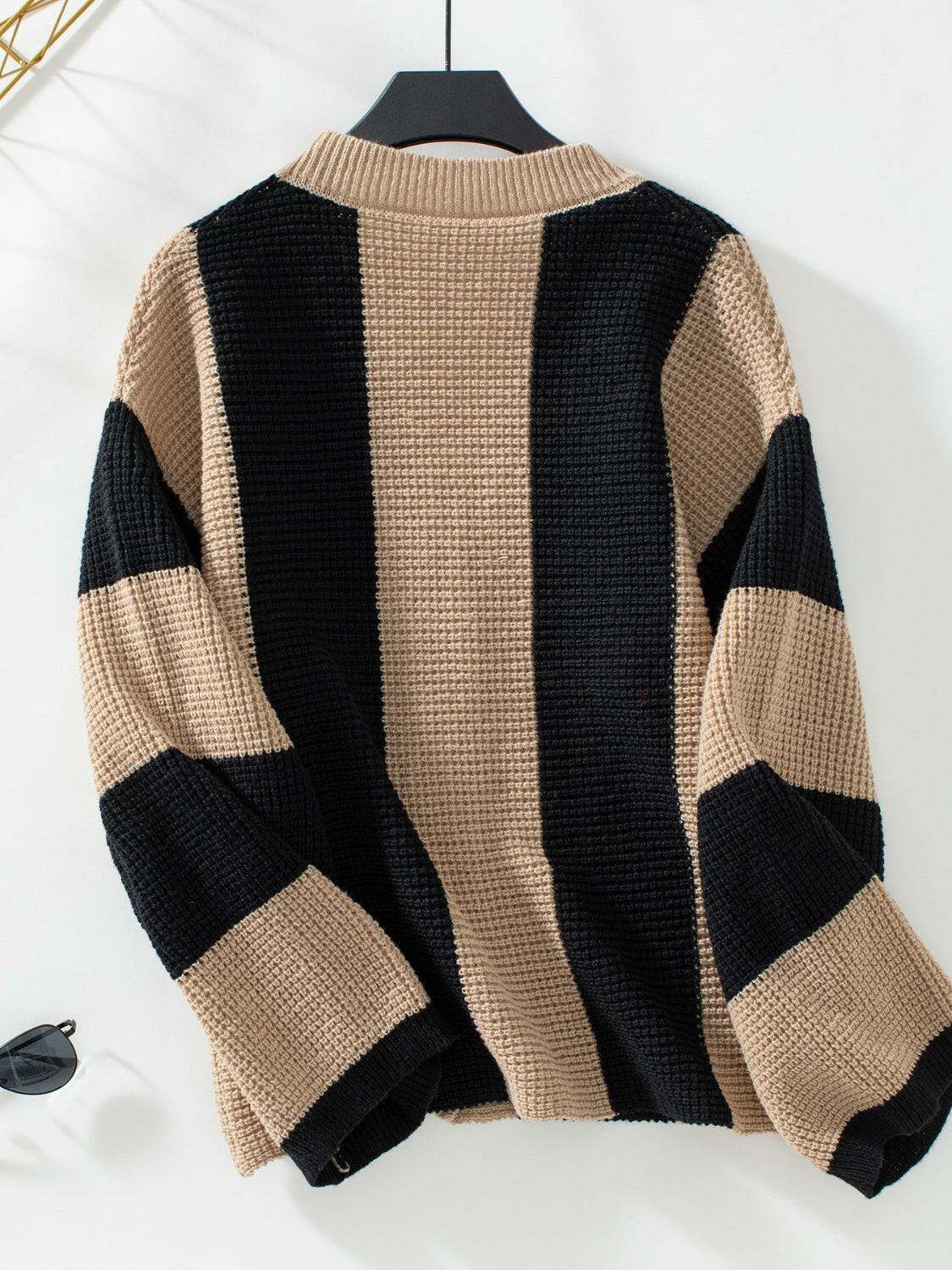 Waffle-Knit V-Neck Striped Long Sleeve Cardigan-Krush Kandy, Women's Online Fashion Boutique Located in Phoenix, Arizona (Scottsdale Area)
