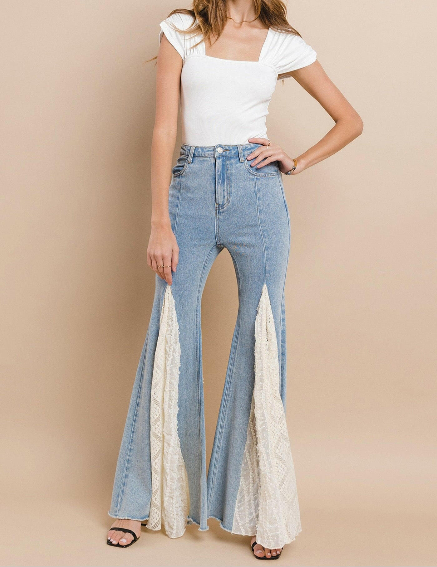 Lace Detail Wide Leg Jeans-Jumpsuits & Rompers-Krush Kandy, Women's Online Fashion Boutique Located in Phoenix, Arizona (Scottsdale Area)