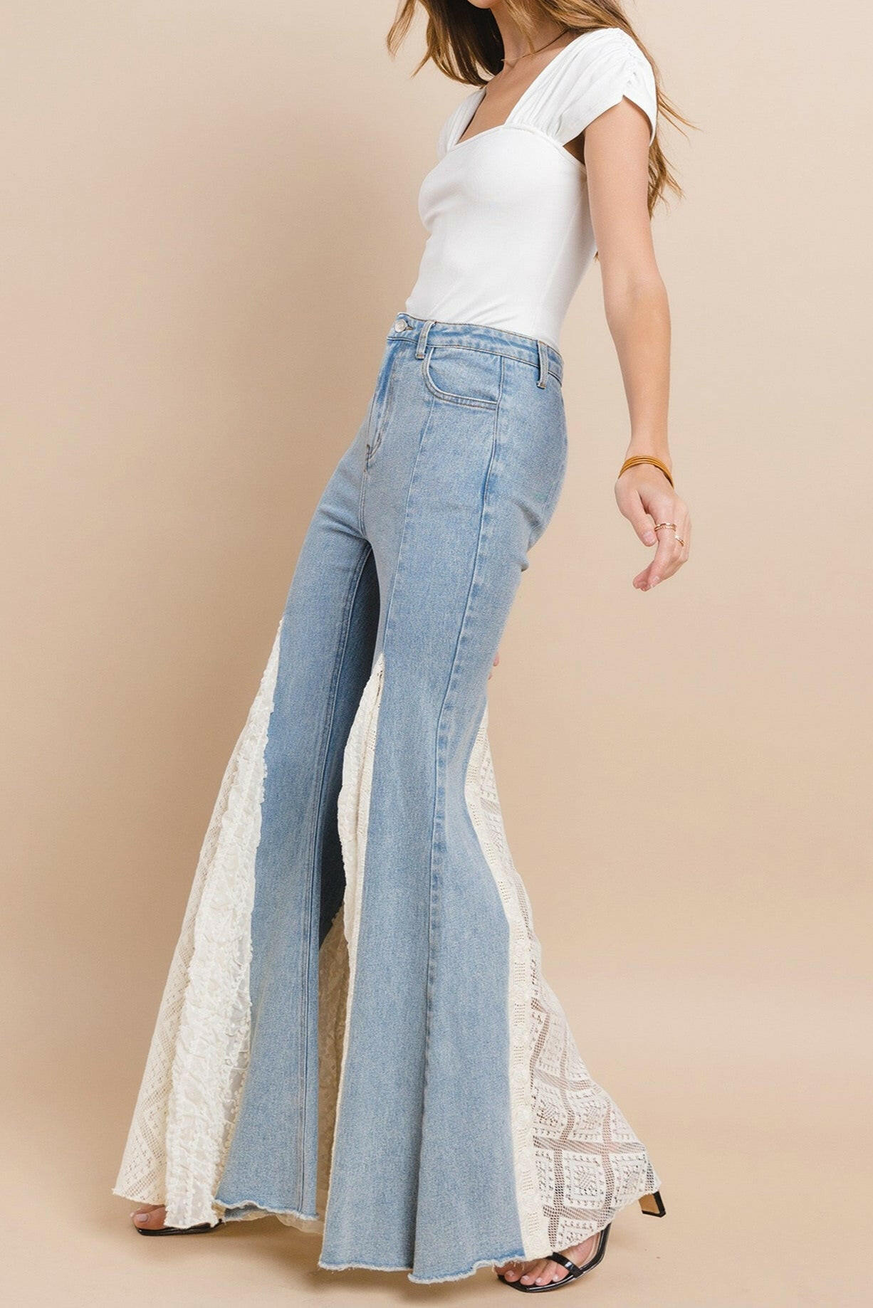 Lace Detail Wide Leg Jeans-Jumpsuits & Rompers-Krush Kandy, Women's Online Fashion Boutique Located in Phoenix, Arizona (Scottsdale Area)