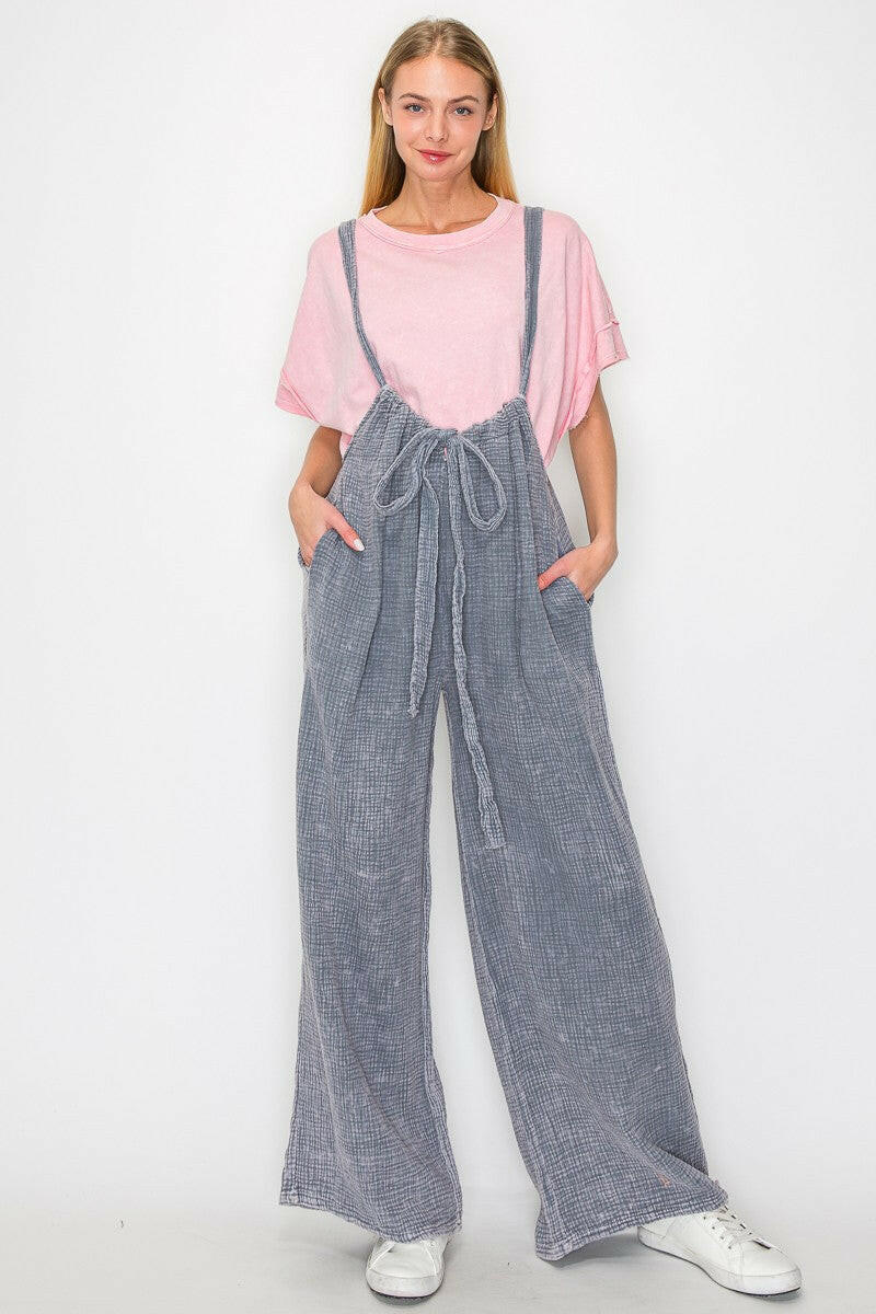 Mineral Wash Boho Relaxed Gathered Jumpsuit-Jumpsuits & Rompers-Krush Kandy, Women's Online Fashion Boutique Located in Phoenix, Arizona (Scottsdale Area)