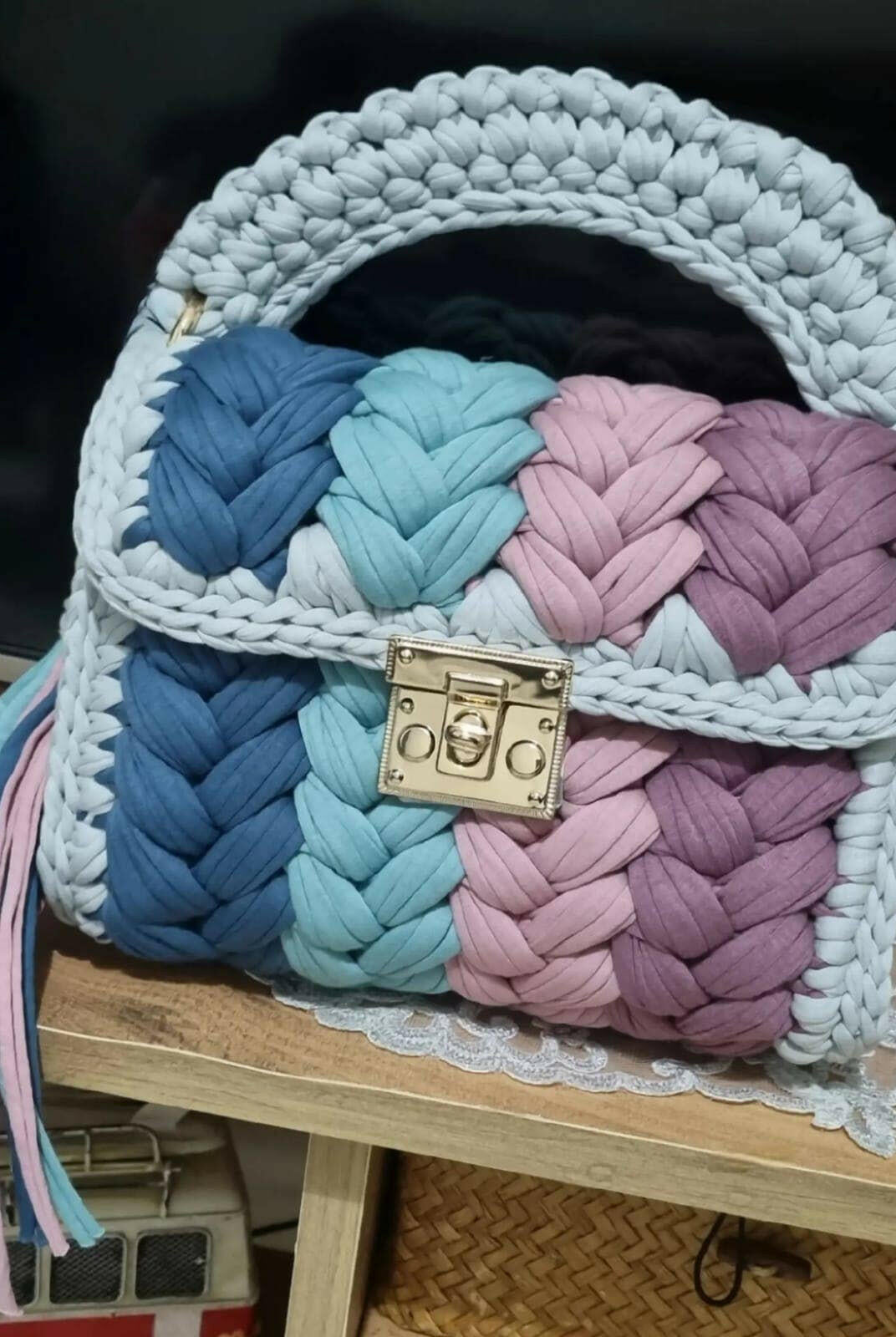 Periwinkle Knots Handmade Crochet Purse-handbags-Krush Kandy, Women's Online Fashion Boutique Located in Phoenix, Arizona (Scottsdale Area)